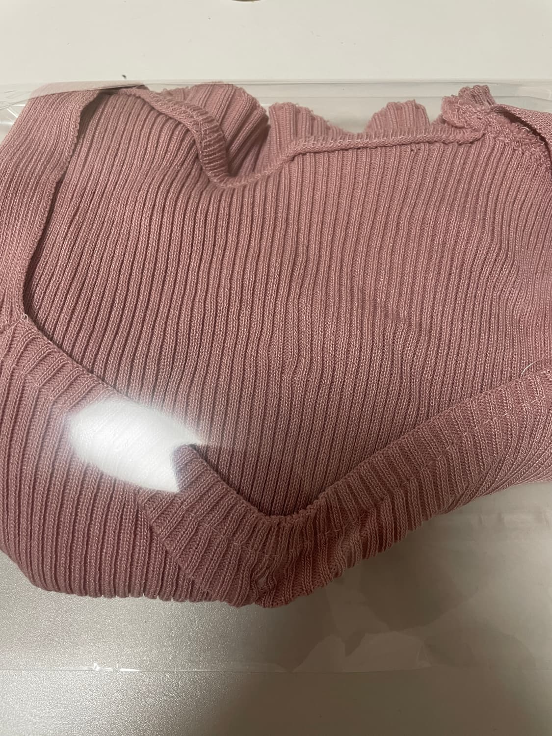 (새상품) 하트넥 골지 셔링 크롭 반팔니트 핑크 FREE 상품이미지3