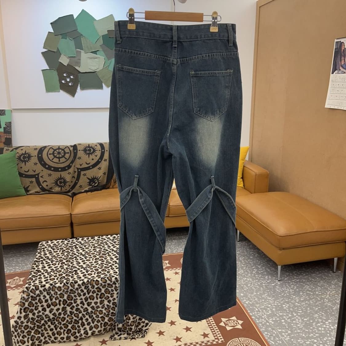 빈티지 스트릿 힙합 스트랩 워싱 데님 청바지 L C09406 상품이미지4