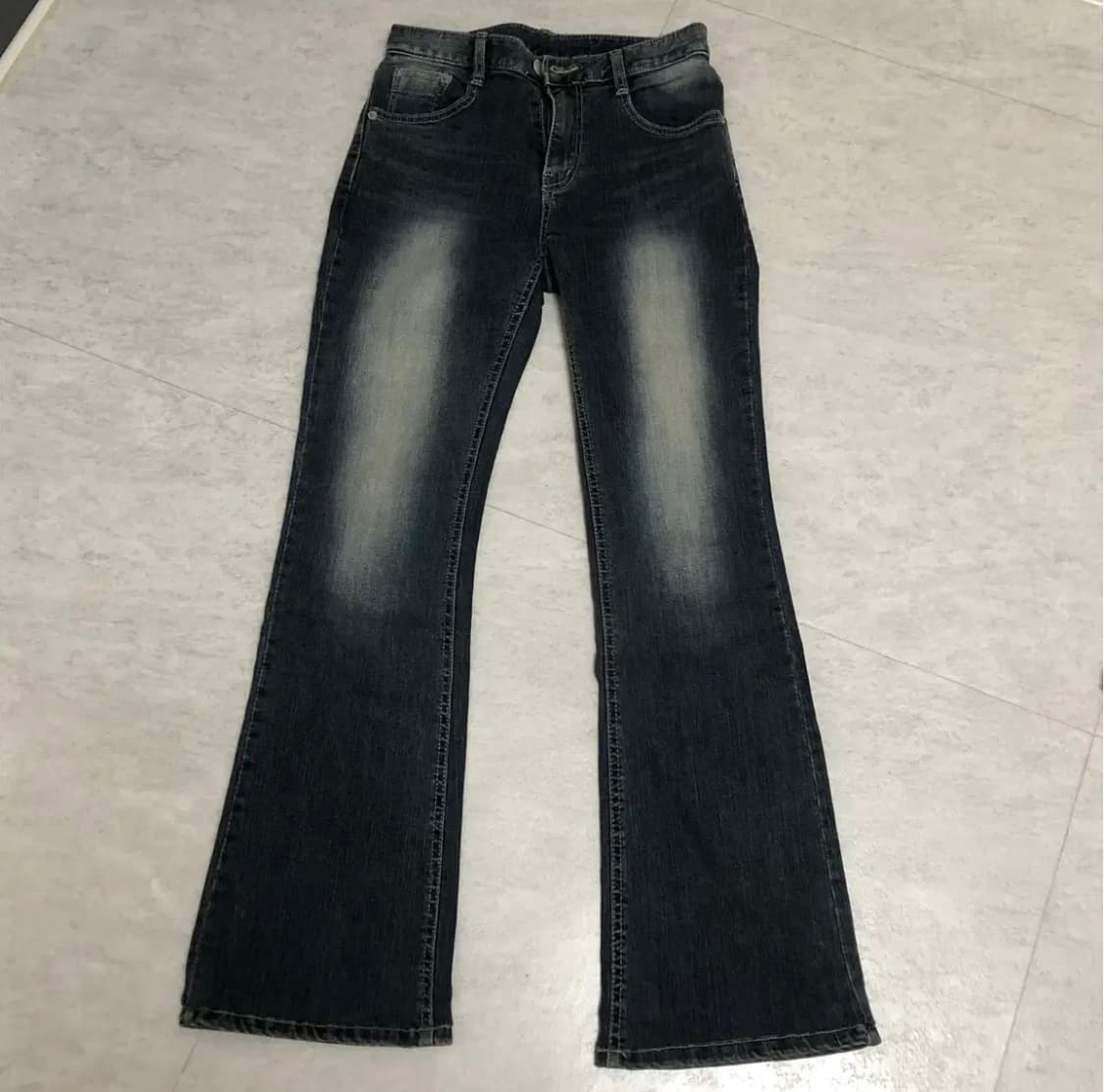 Y2K 빈티지 워싱 로우라이즈 슬림 부츠컷 롱 데님 팬츠 상품이미지3