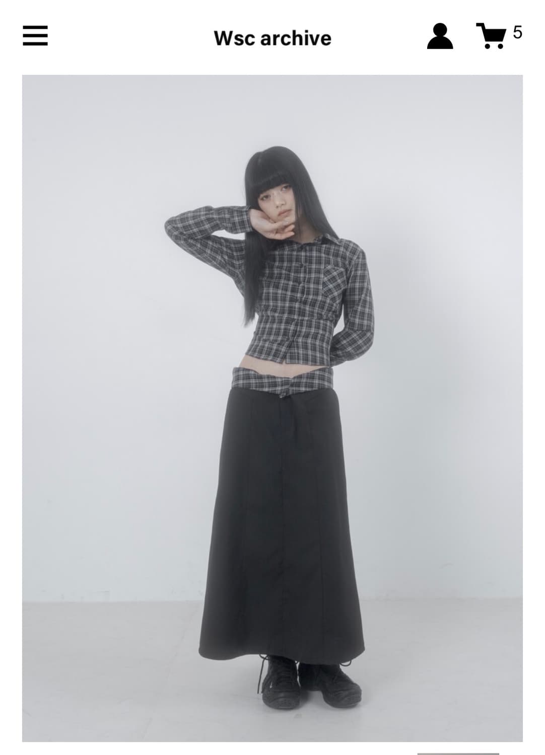 Wsc archive Folded check maxi skirt 001 상품이미지1