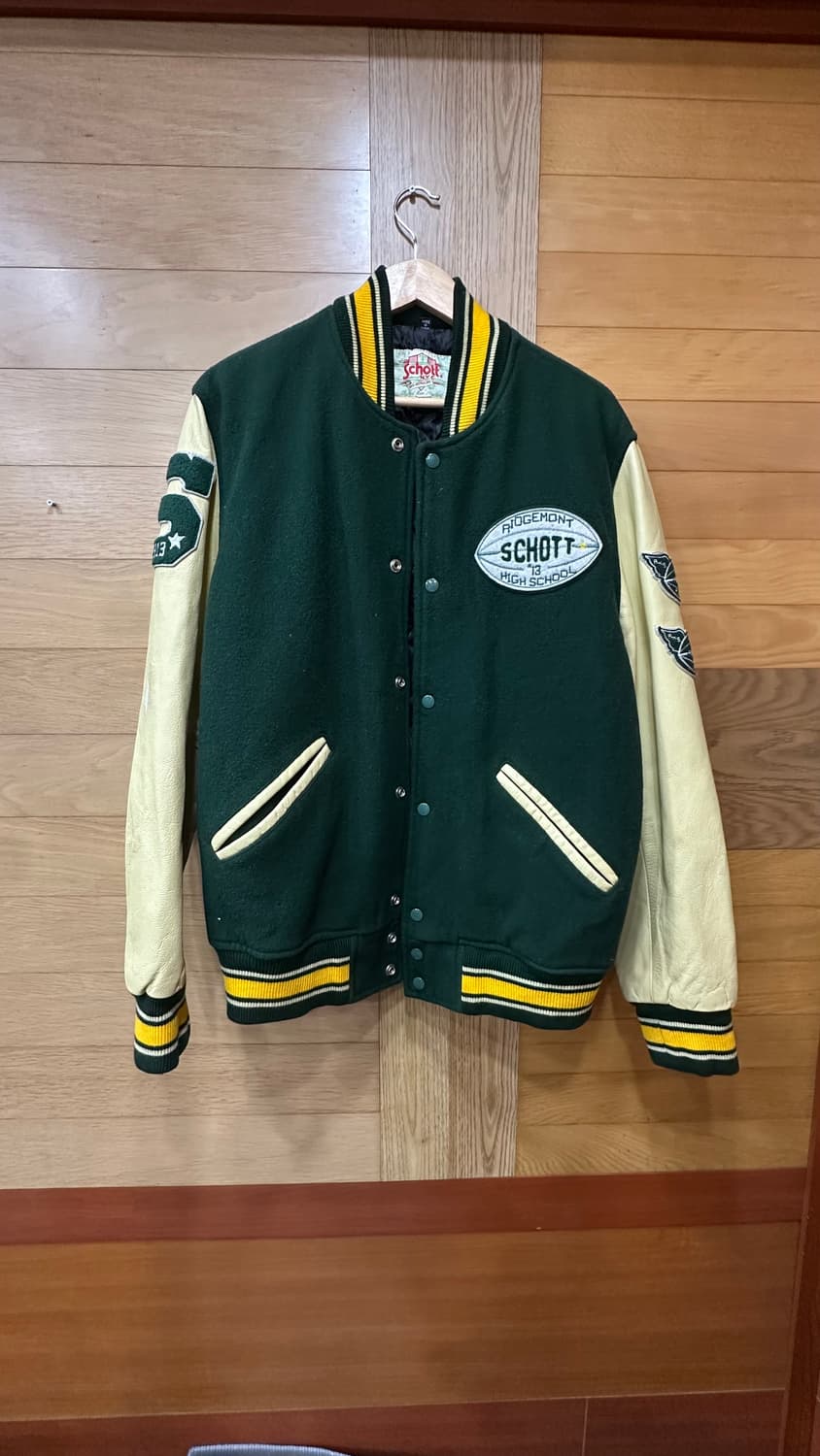 Schott 쇼트 그린 레더 Varsity 자켓 m사이즈 105 상품이미지1