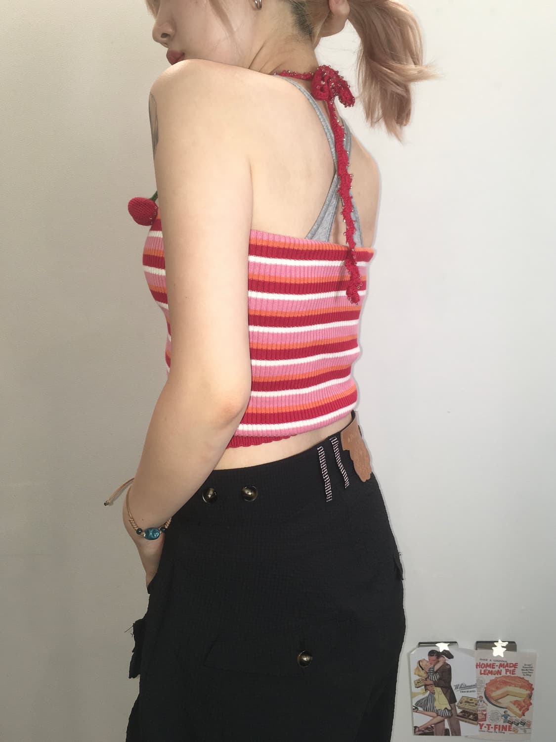 jpn vintage cherry pink halter sleeveles 상품이미지4