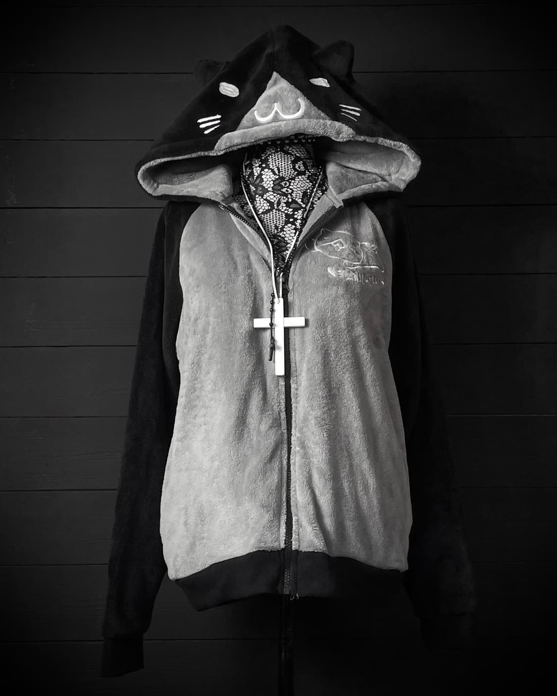 JPN 네코미미 나그랑 블랙 그레이 후드집업 상품이미지1