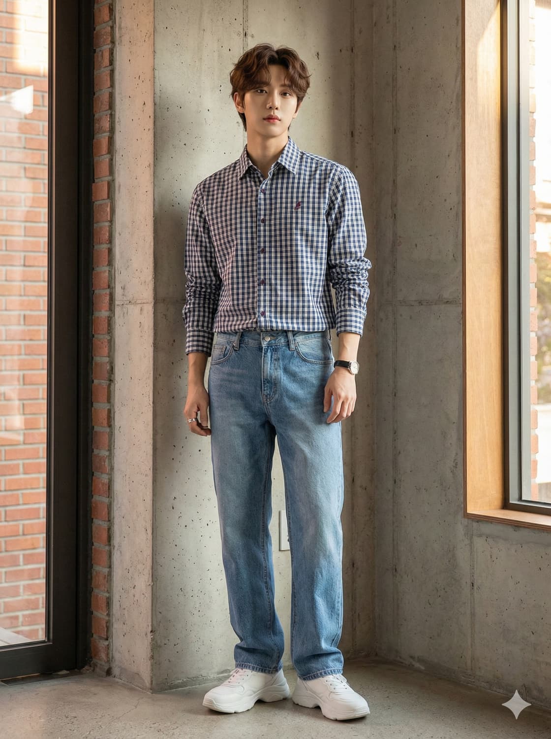 KANGOL 캉골 블루 깅엄 체크 셔츠 상품이미지1