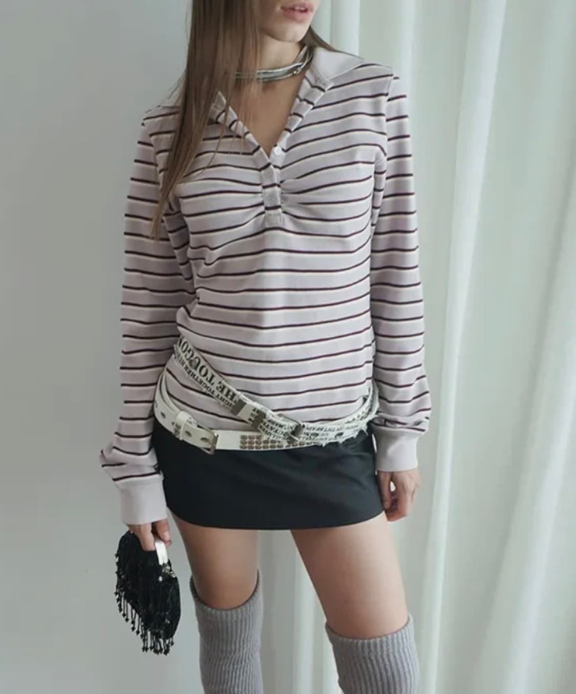 스컬프터 셔링 테니스 셔츠 라벤더 스트라이프 상품이미지1