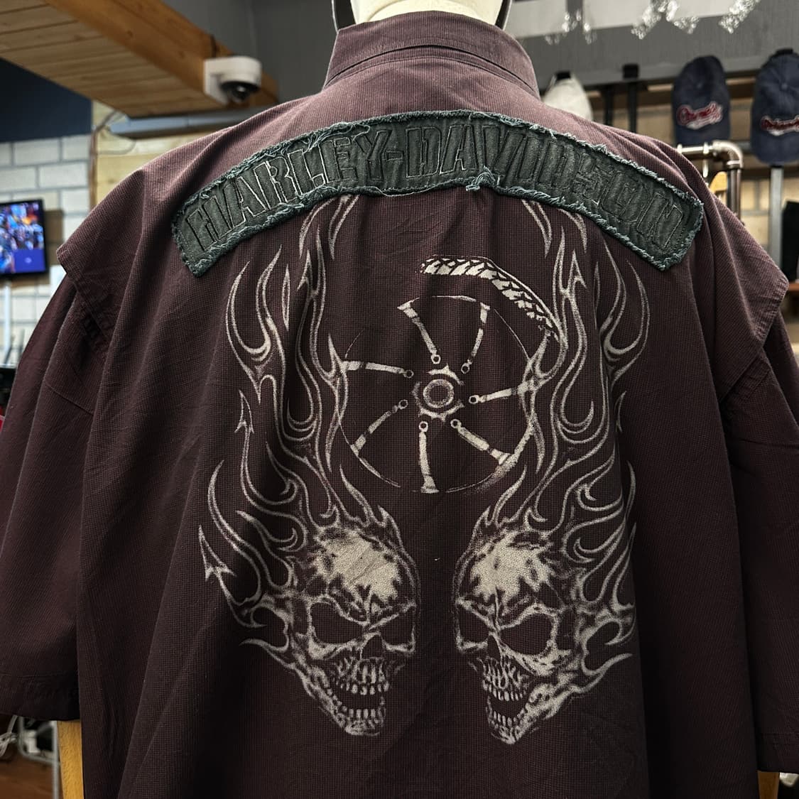 [HARLEY-DAVIDSON] 스컬 다크 퍼플 빈티지 할리 셔츠 상품이미지1