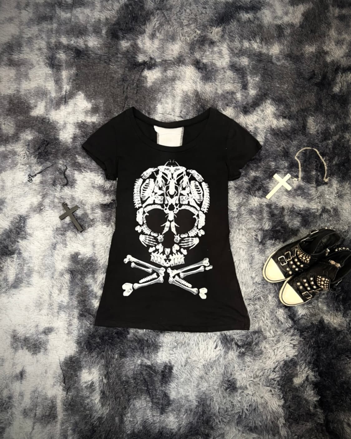 PUNK skull cross mesh web detail sleeve 상품이미지1
