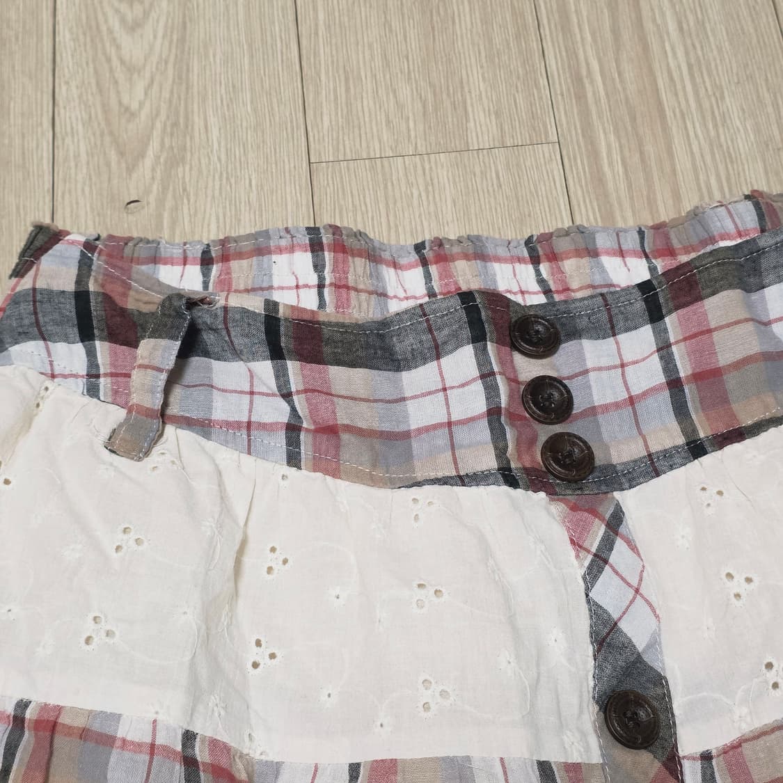 하구미모리걸st 패치워크 체크믹스 밴딩롱스커트 상품이미지3