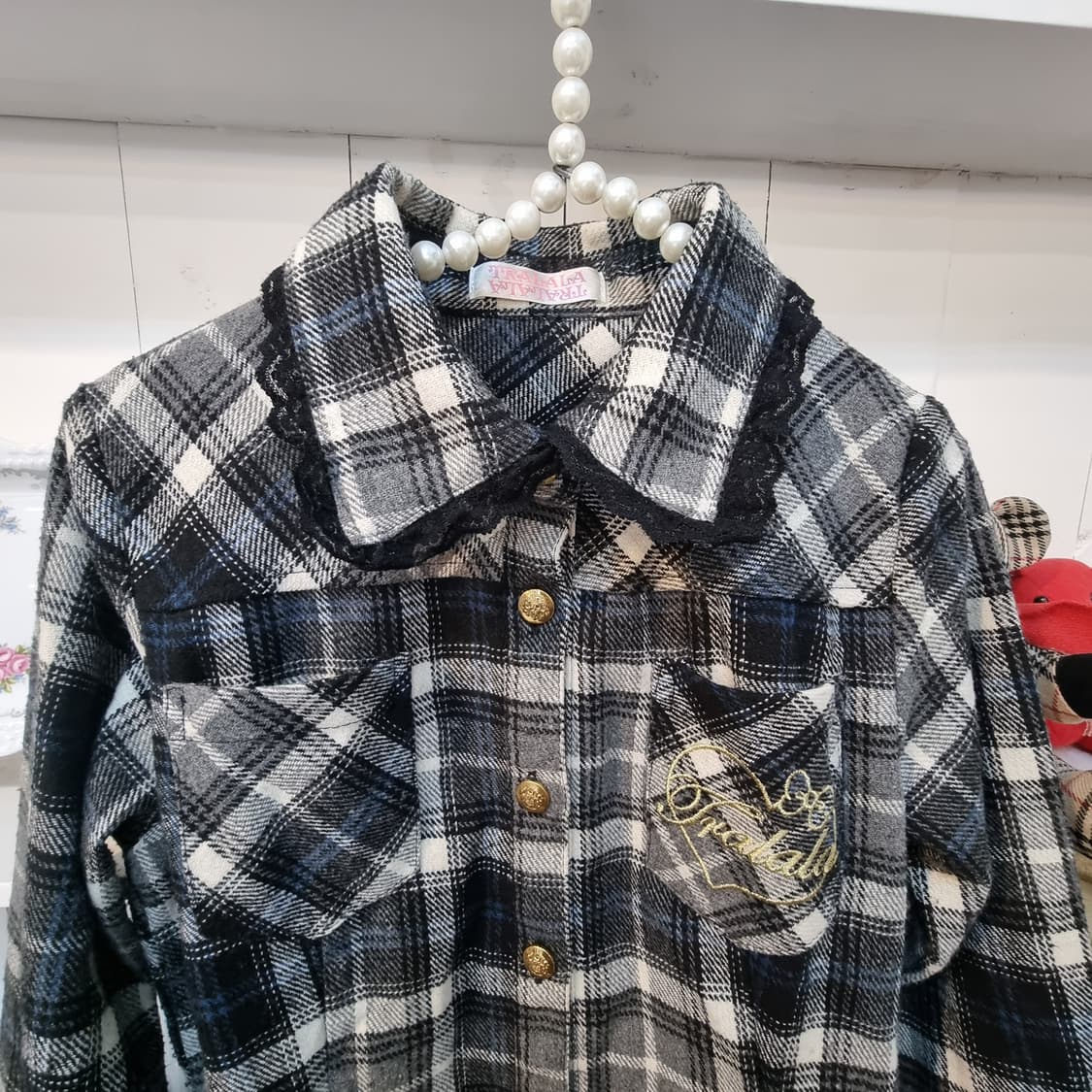 트랄라라(TRALALA) 울혼방 체크 프릴 원피스 상품이미지2