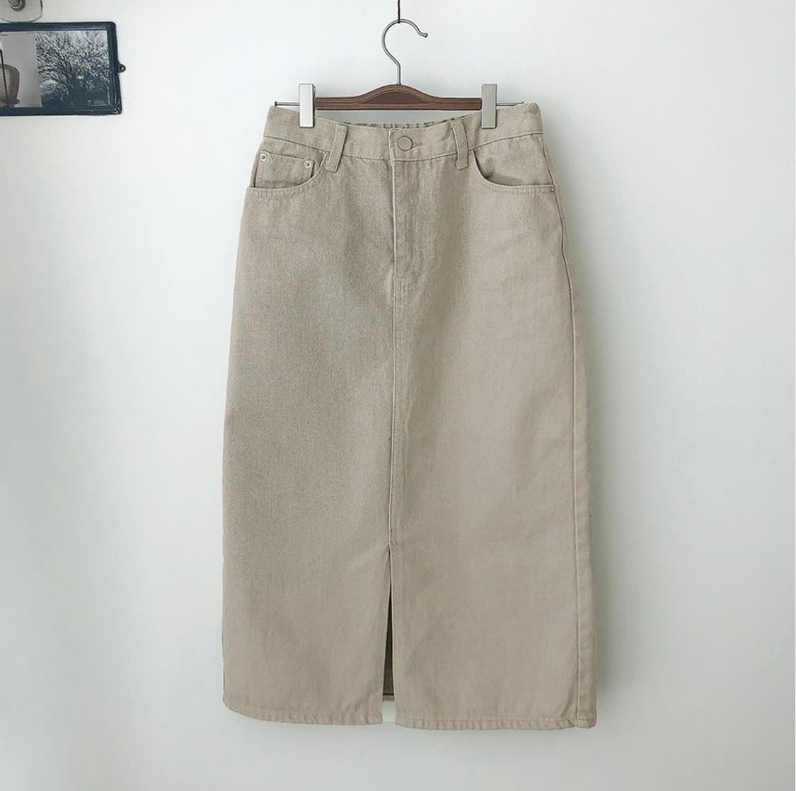 빈티지워싱 베이지 코튼 스커트 상품이미지2