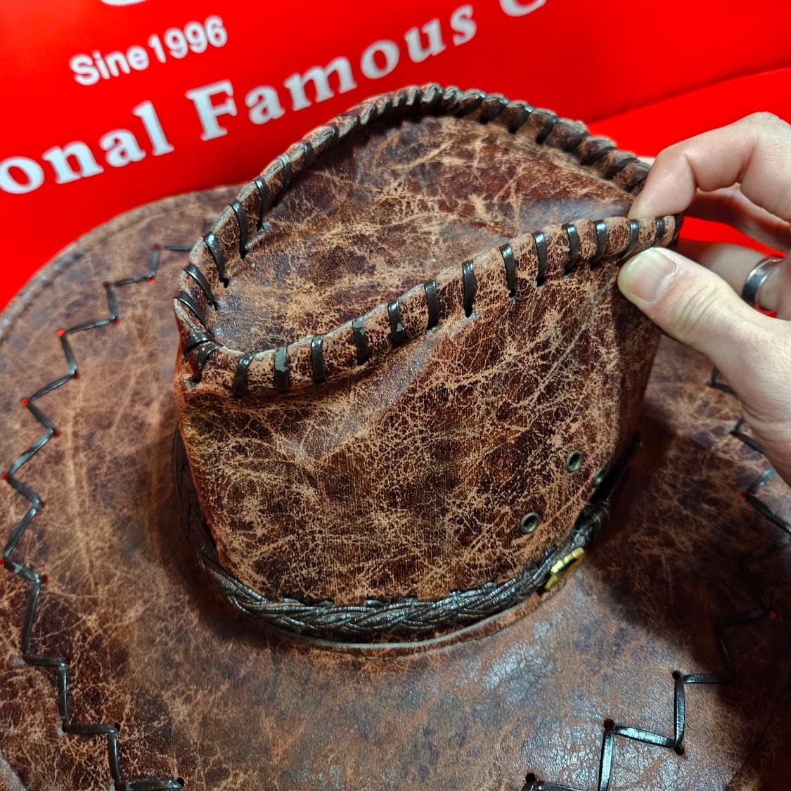 오스트리아 캥거루 가죽 스티치 웨스턴 페도라 57-58호 상품이미지5