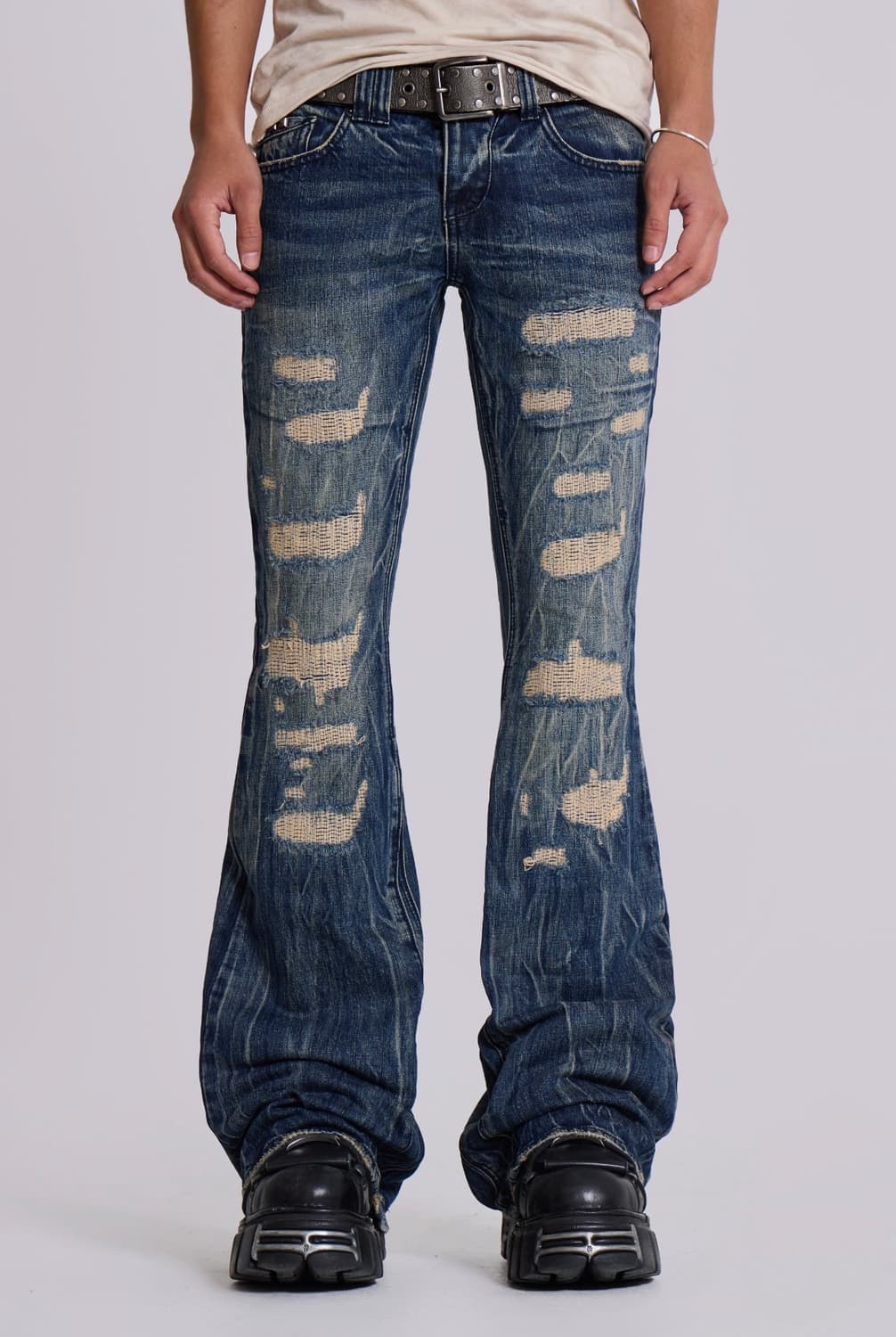 Jaded London 워시드 블루 레이스 플레어 진 W30 상품이미지1