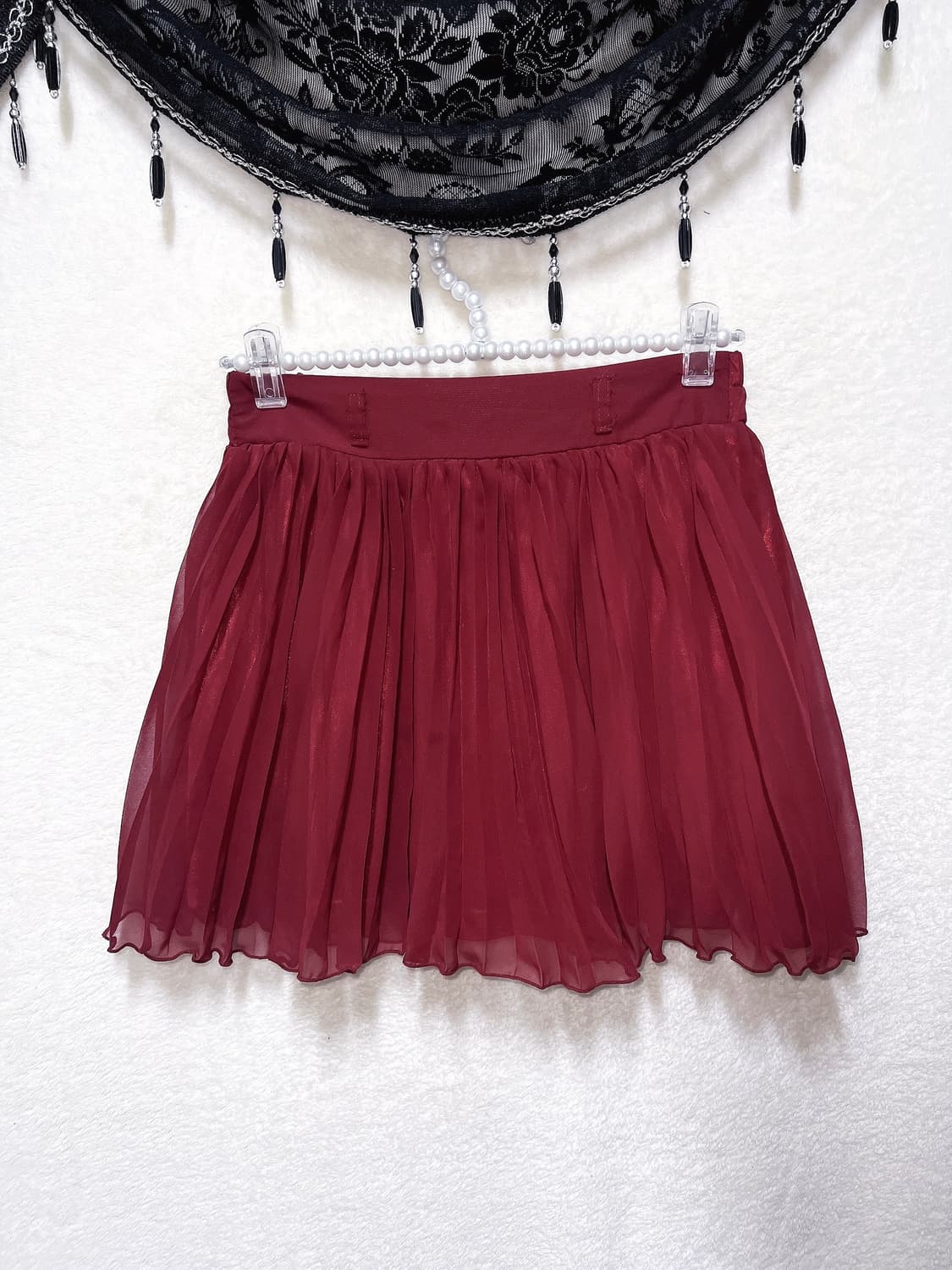 잉그니 버건디 플리츠 주름 쉬폰 미니스커트 로맨틱고딕 고스 갸루 핀터 상품이미지4