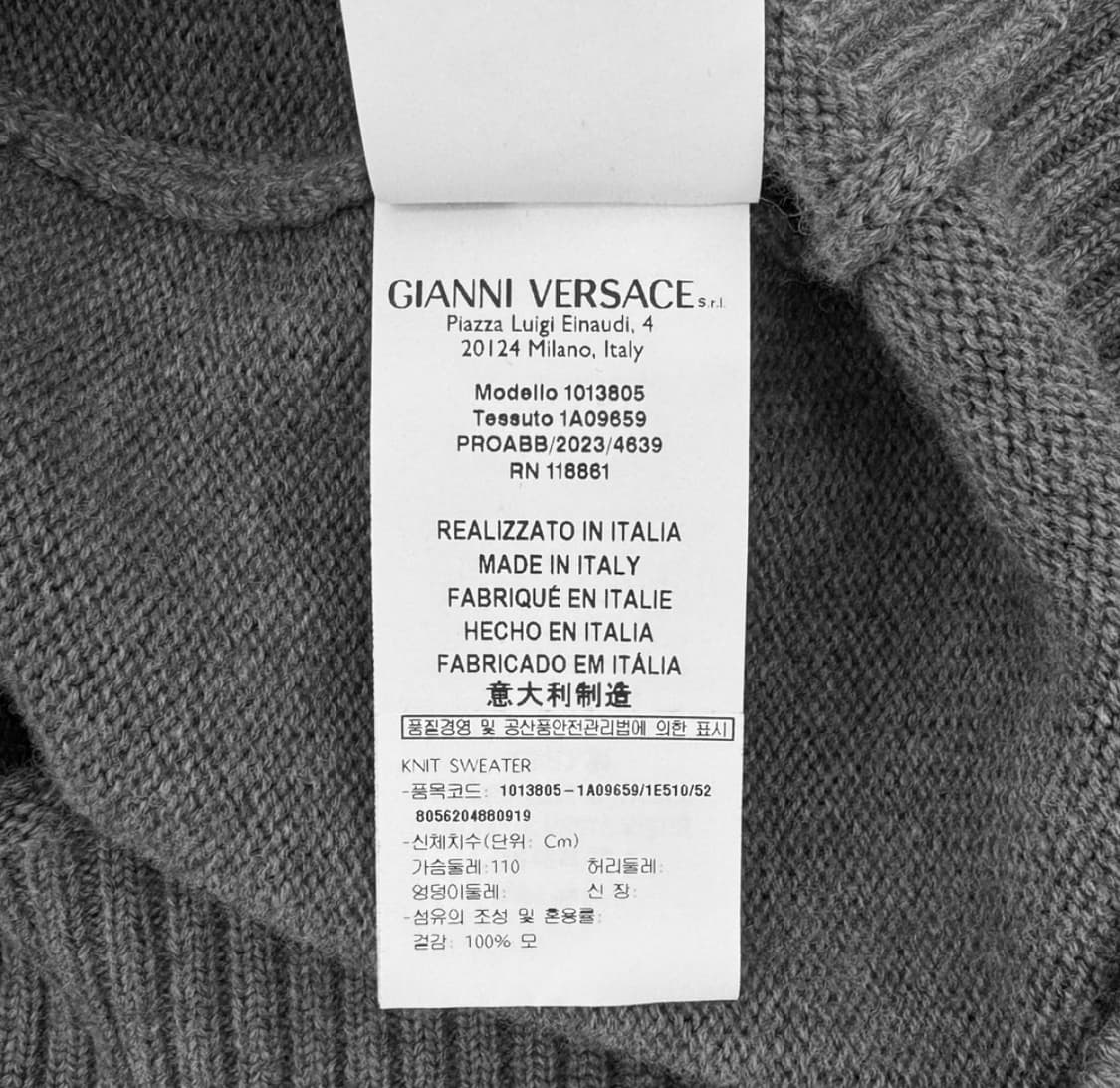 [52] 베르사체 남성 밀라노 스티치 자수 로고 울 니트 스웨터 그레이 상품이미지9
