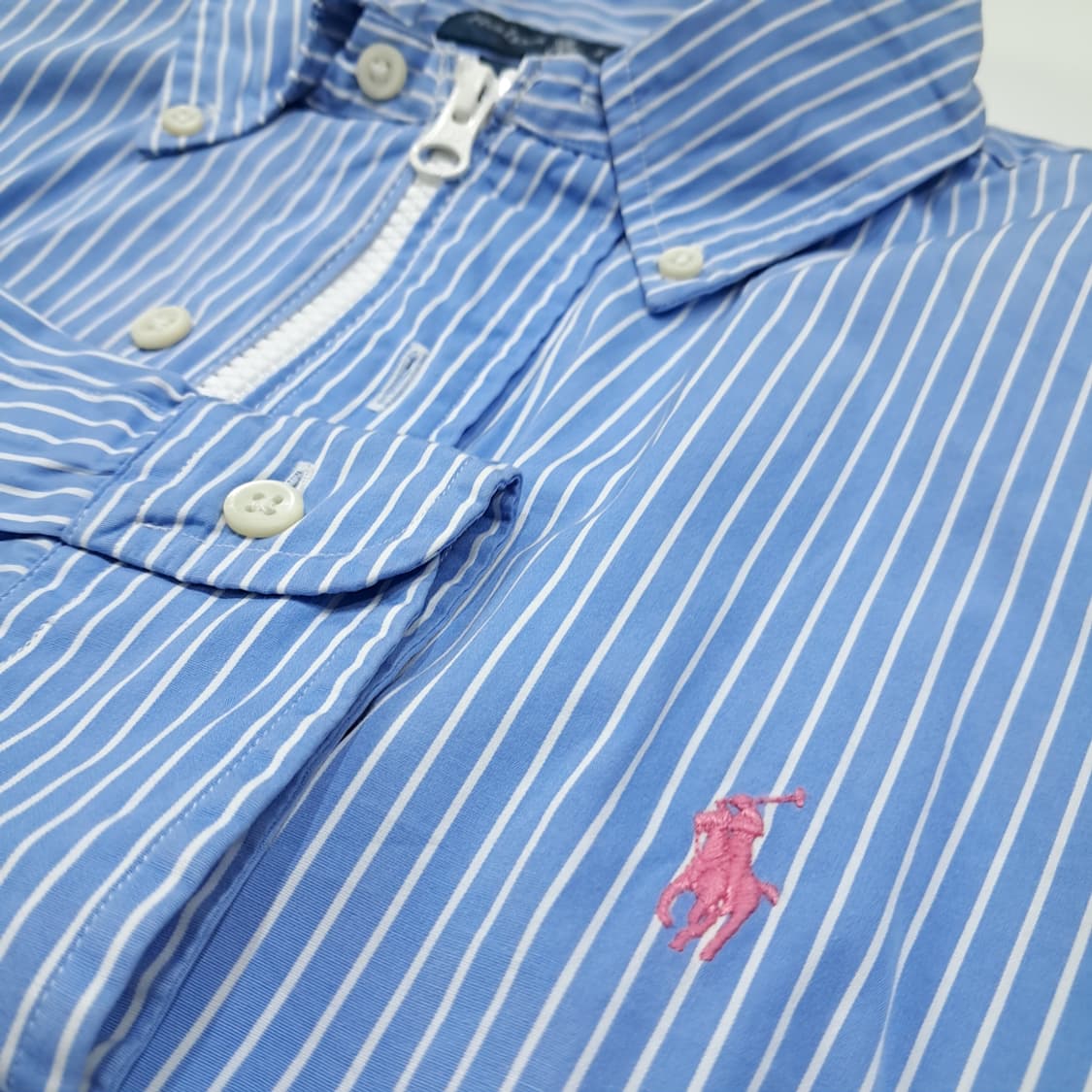 CL749 폴로 리메이크 블루 스트라이프 크롭 집업 셔츠 상품이미지4