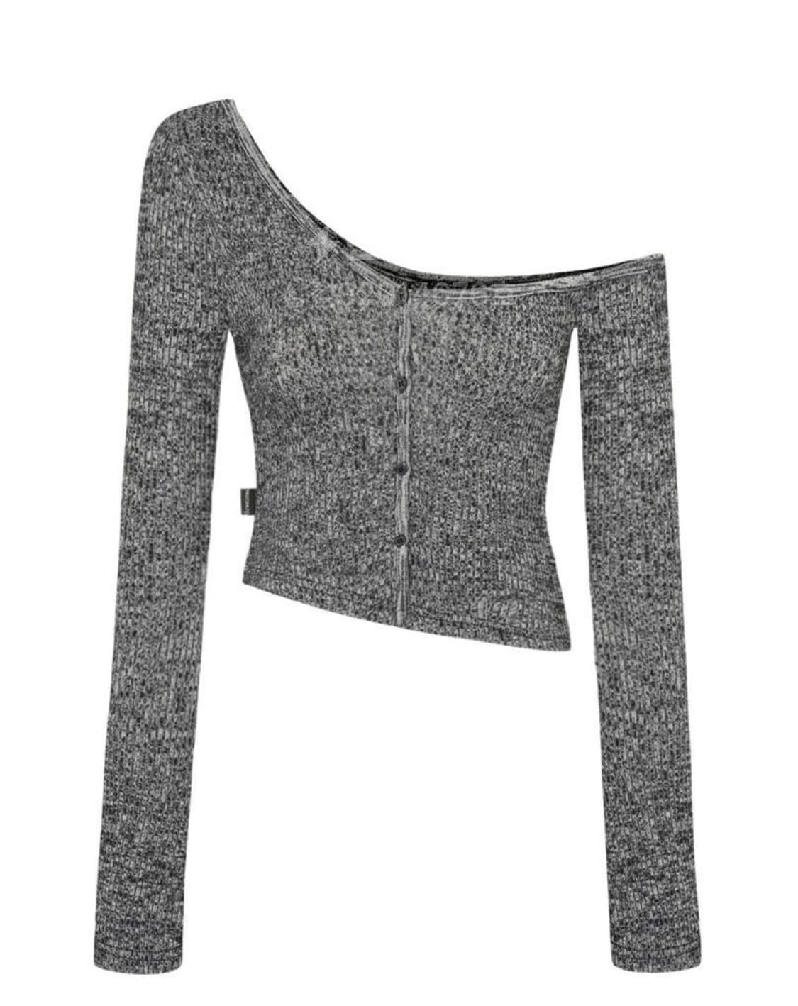 쓰리타임즈 원숄더 버튼티 차콜 상품이미지1