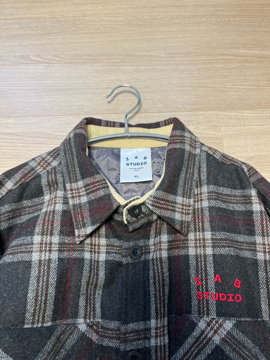 아이앱 스튜디오 체크 셔츠 자켓 그레이 레드 XL 사이즈 상품이미지3