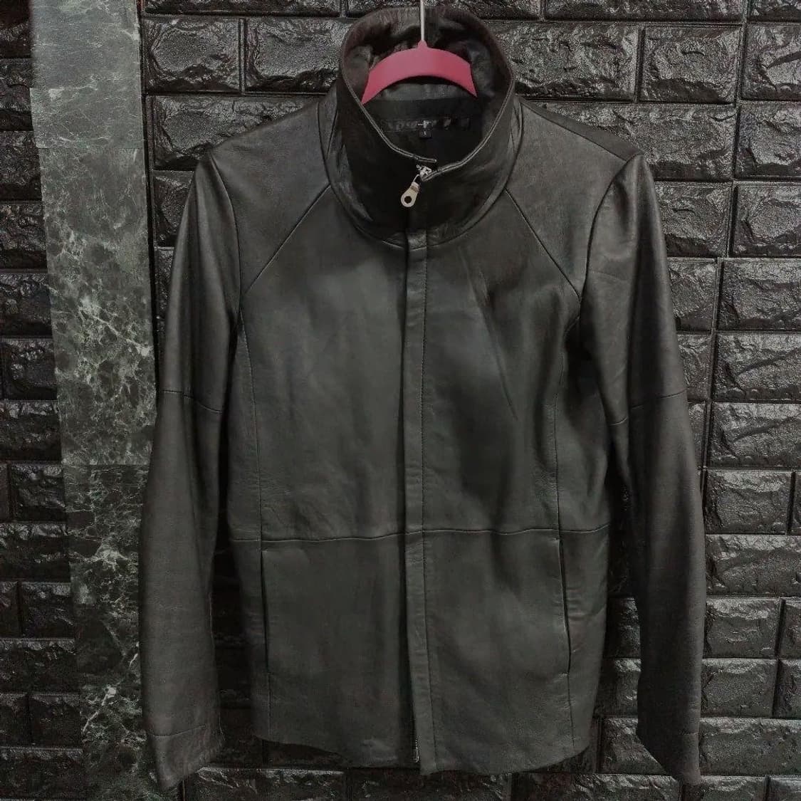 No id. 블랙 레더 자켓 상품이미지1