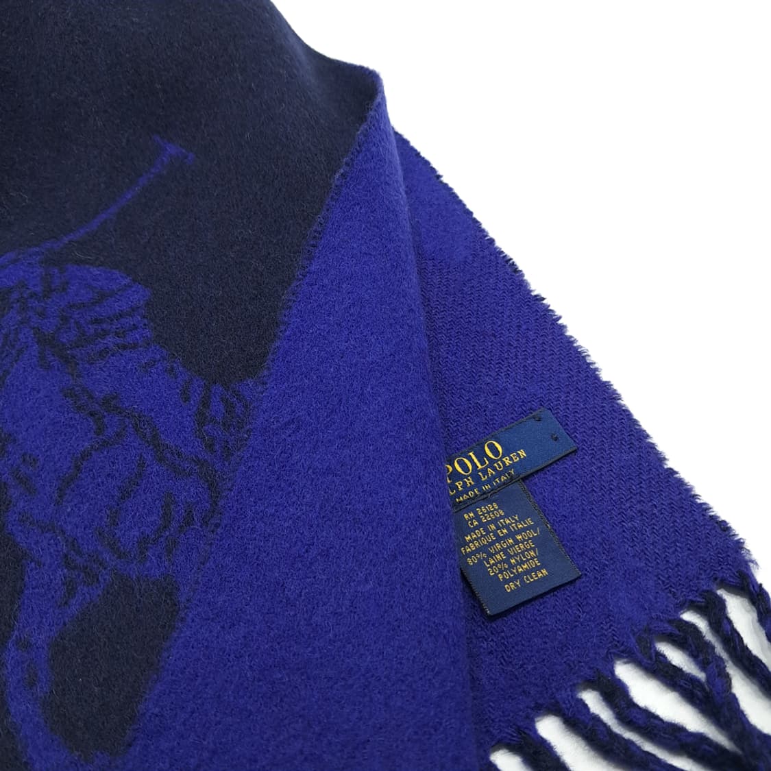 MX233 폴로 랄프로렌 다크네이비 블루 양면 버진울 목도리 머플러 상품이미지4