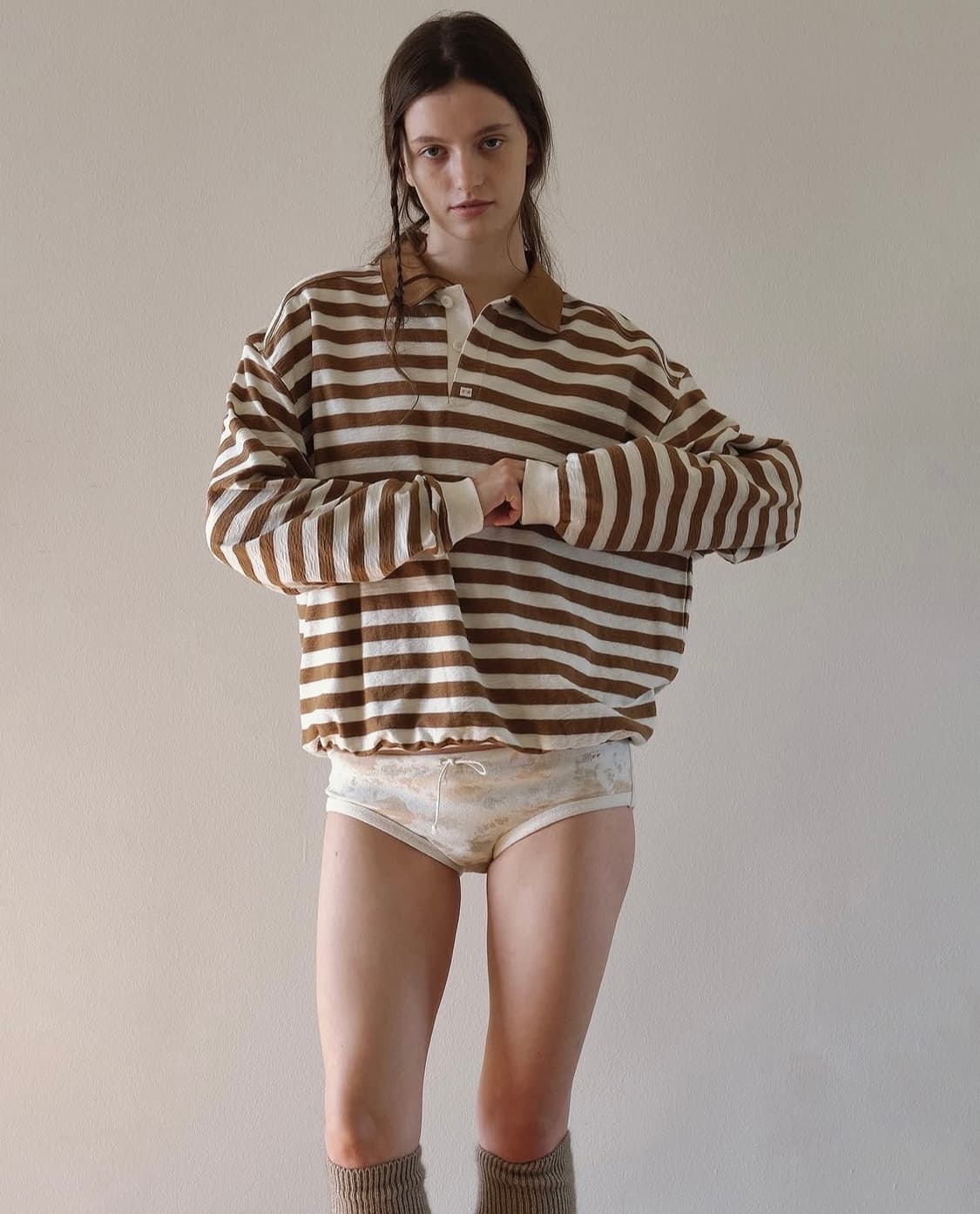 비아플레인 스트라이프 pk셔츠 브라운 상품이미지1