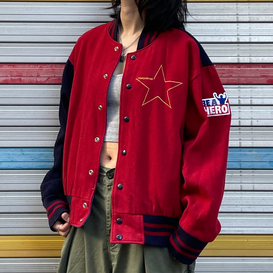 90s YOKOHAMA 리버시블 양면 패딩 바시티 자켓 XL 상품이미지3