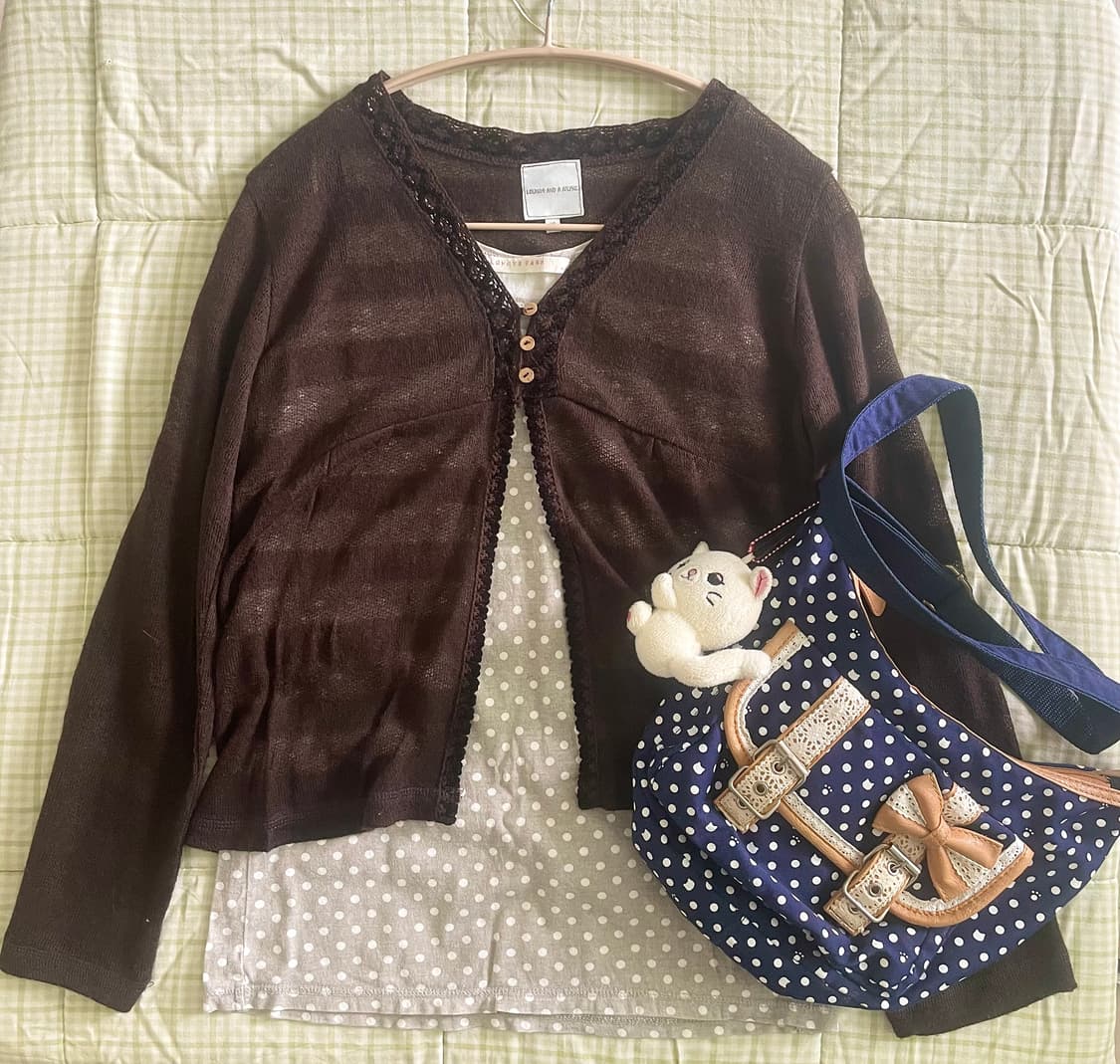 모리걸 빈티지 핀터레스트 도트나시 가디건 set 🤎🤍 상품이미지1