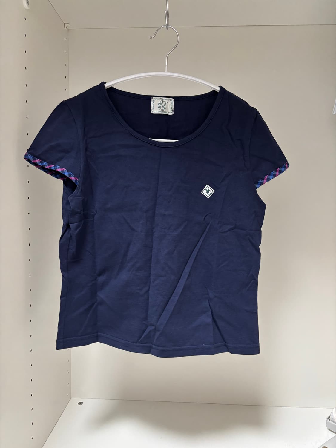 NOCONTENT 노컨텐츠 체크 슬리브 티 네이비 반팔 티셔츠 모리걸 상품이미지1
