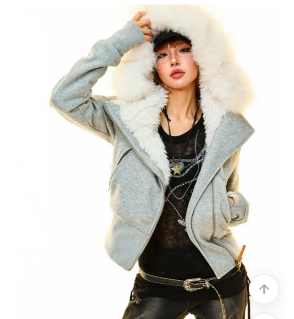 fur hooded zip-up 퍼 후드집업 그레이 상품이미지2