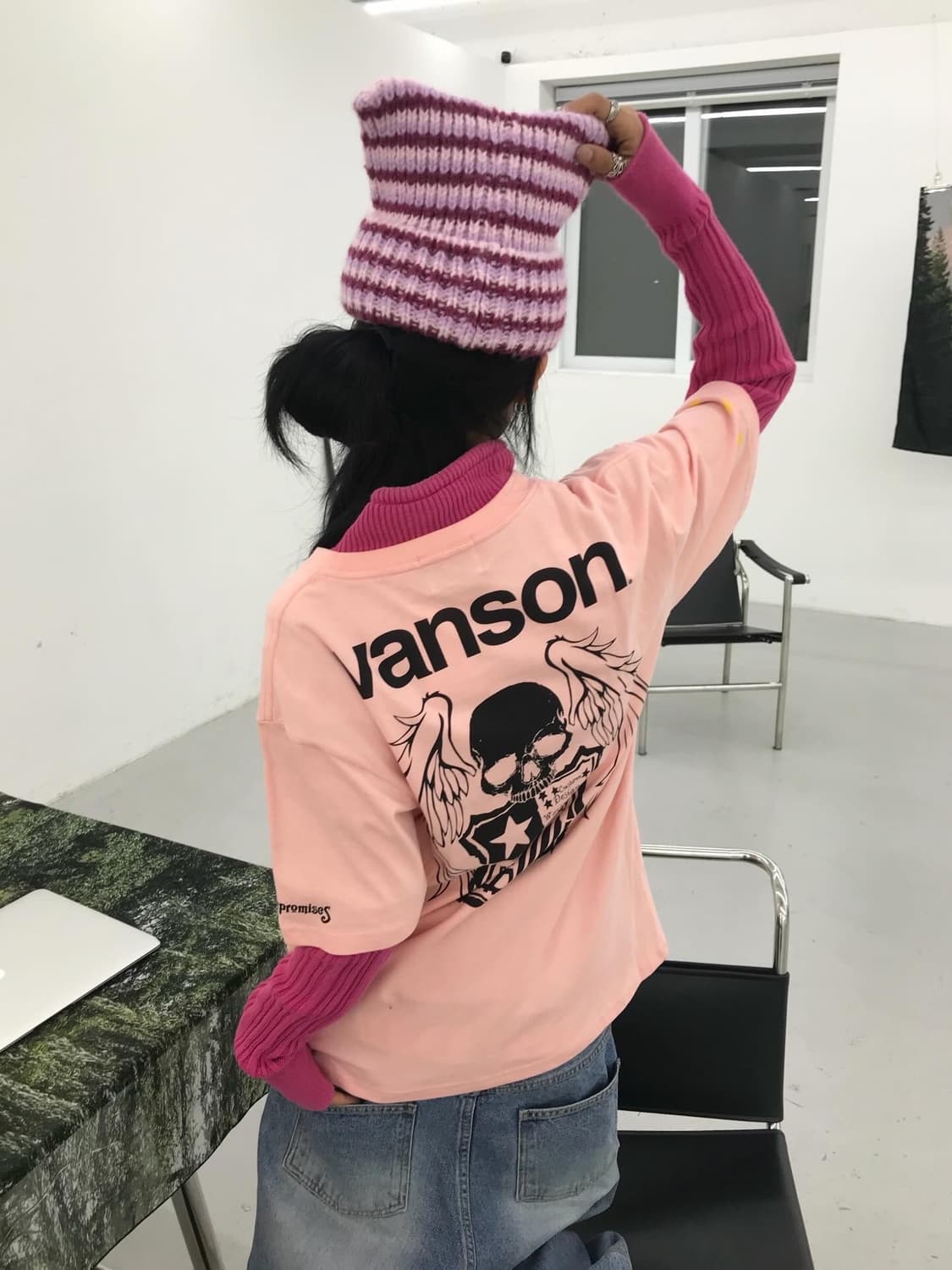 Vanson Leathers Skull Pink T-shirt 상품이미지2