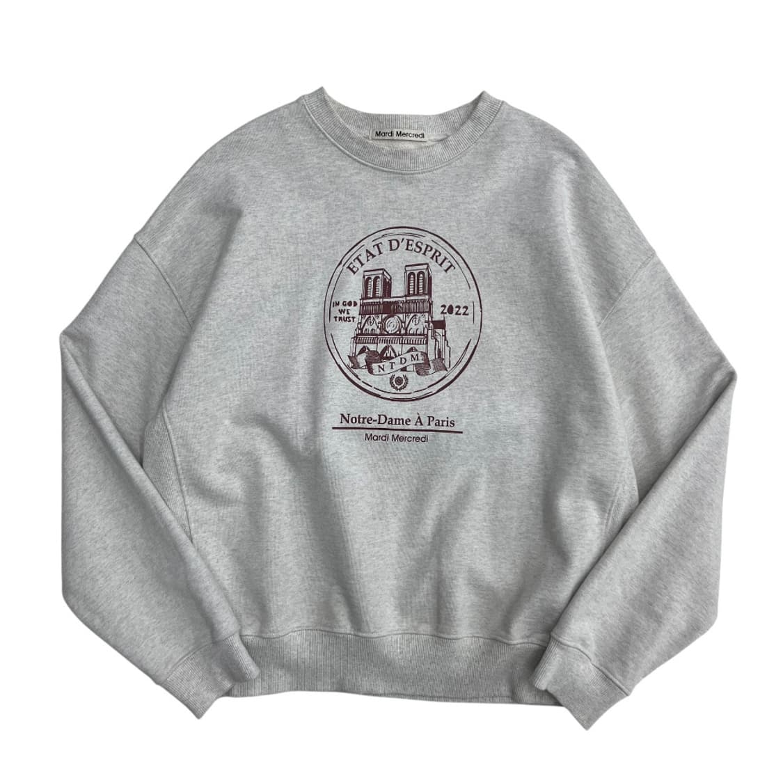 마르디 메르크디 버건디 센터로고 백멜란지 맨투맨 상품이미지2