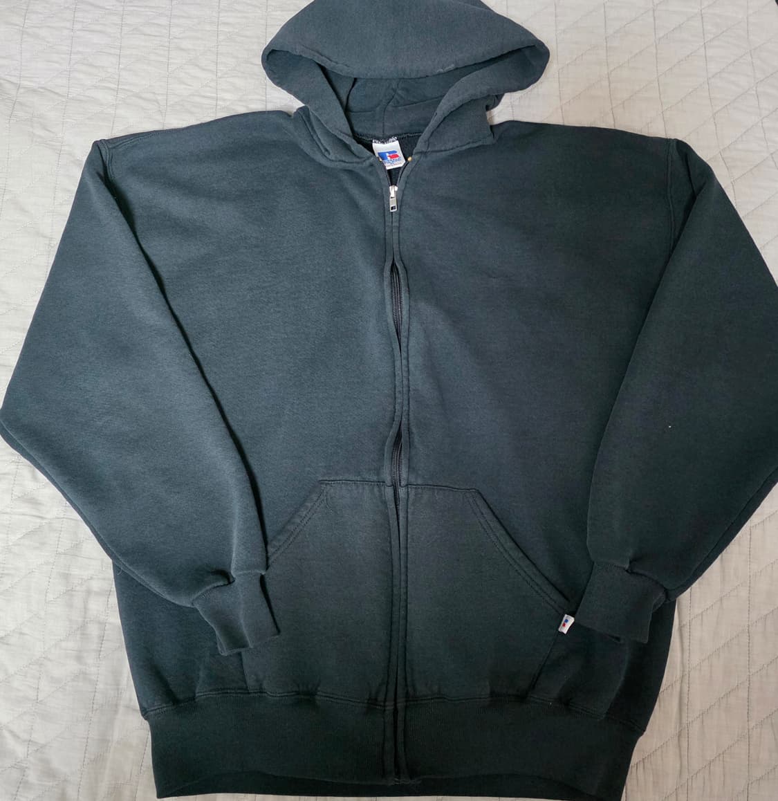 [XL] 90s 빈티지 러셀 애슬레틱 후드집업 블랙 ver.라이트 페이딩 상품이미지1