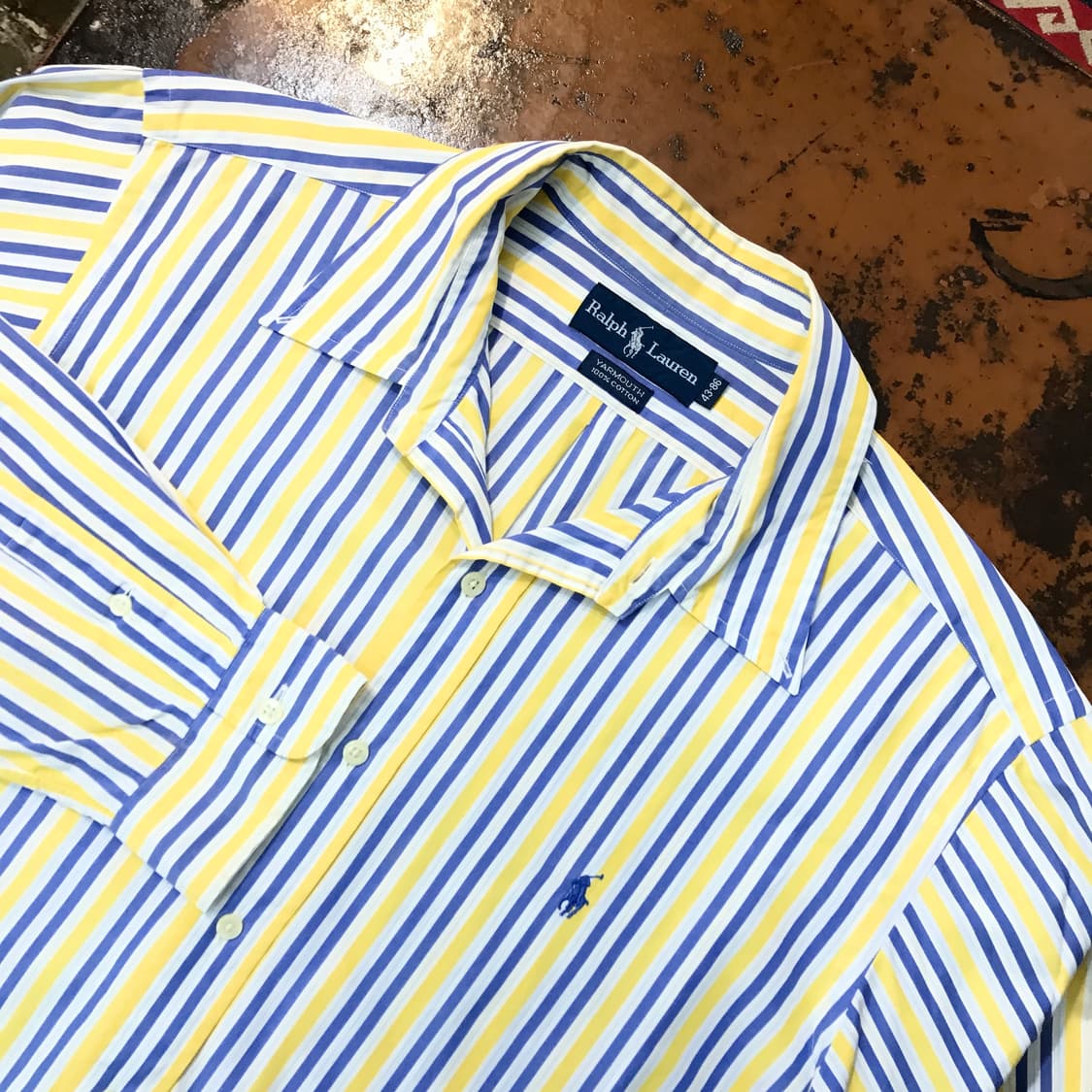 폴로랄프로렌 옐로우 블루 더블 스트라이프 셔츠 남성 110 사이즈 상품이미지3