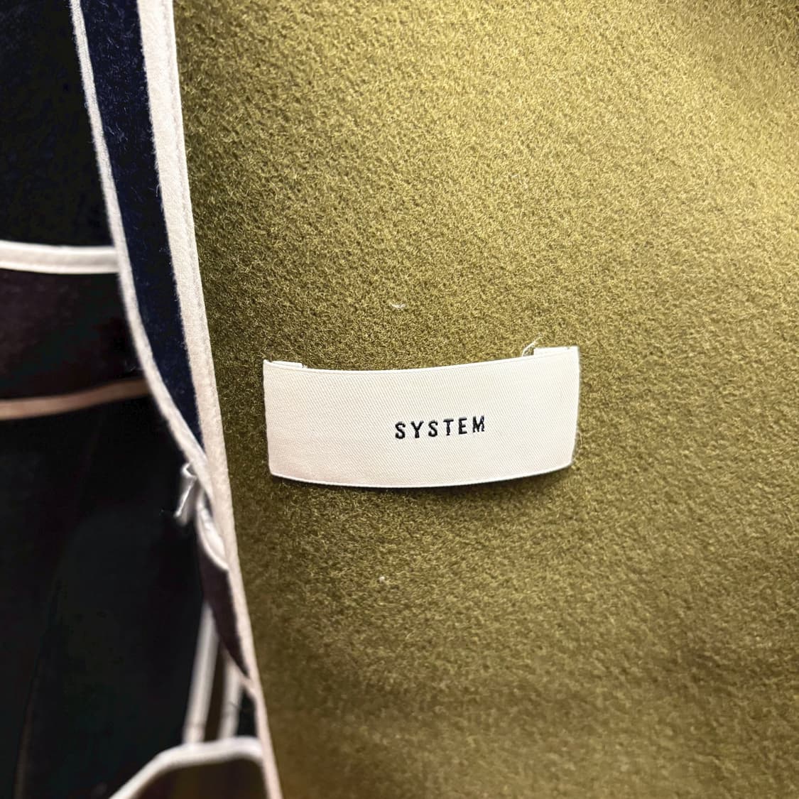 시스템 울 믹스 후드 집업 코트 사선 지퍼 블록 패치워크 디테일 카키 상품이미지6