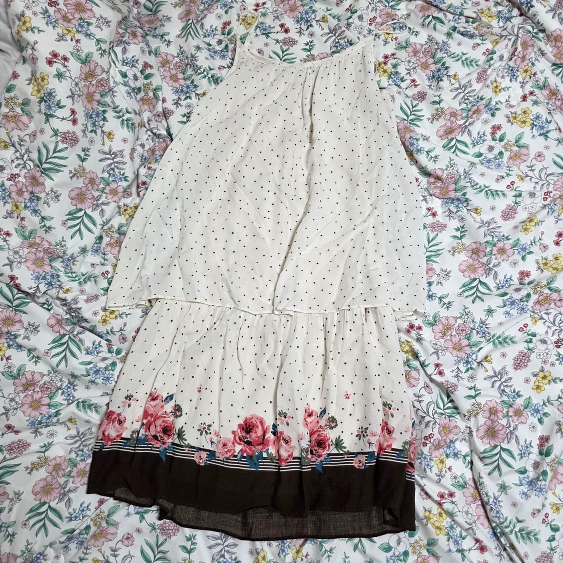 일본빈티지)스즈코모리걸 엑팜깔 도트 플로럴장미 레이어드슬리브리스원피스 상품이미지3