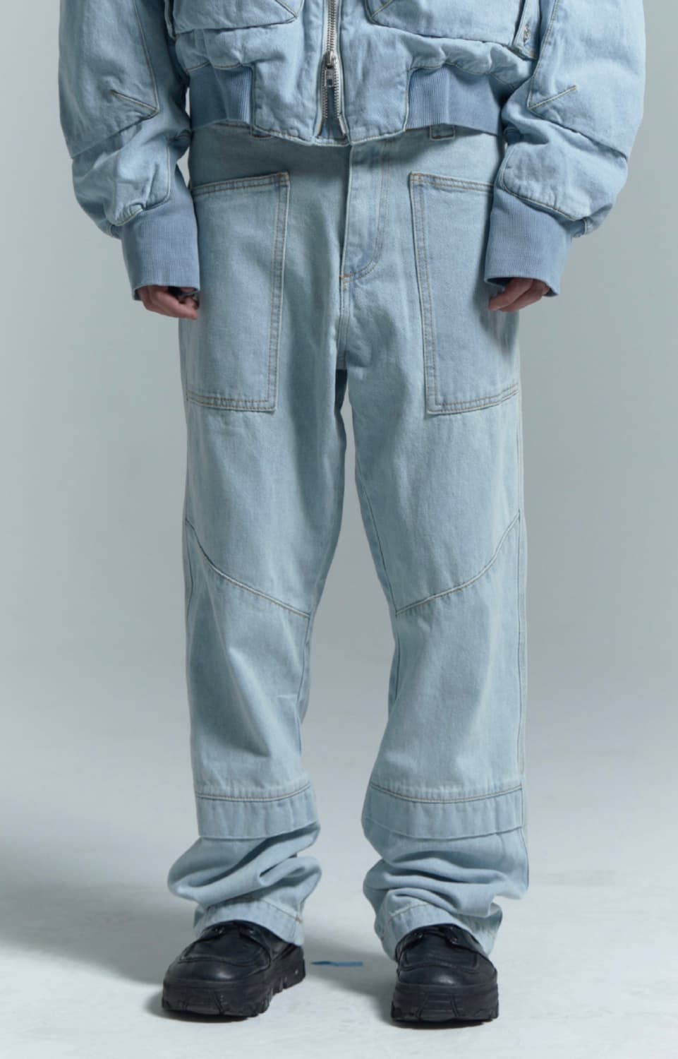 [L] 플라스틱프로덕트 웨이브 지퍼 데님 팬츠 (라이트 블루) 상품이미지4