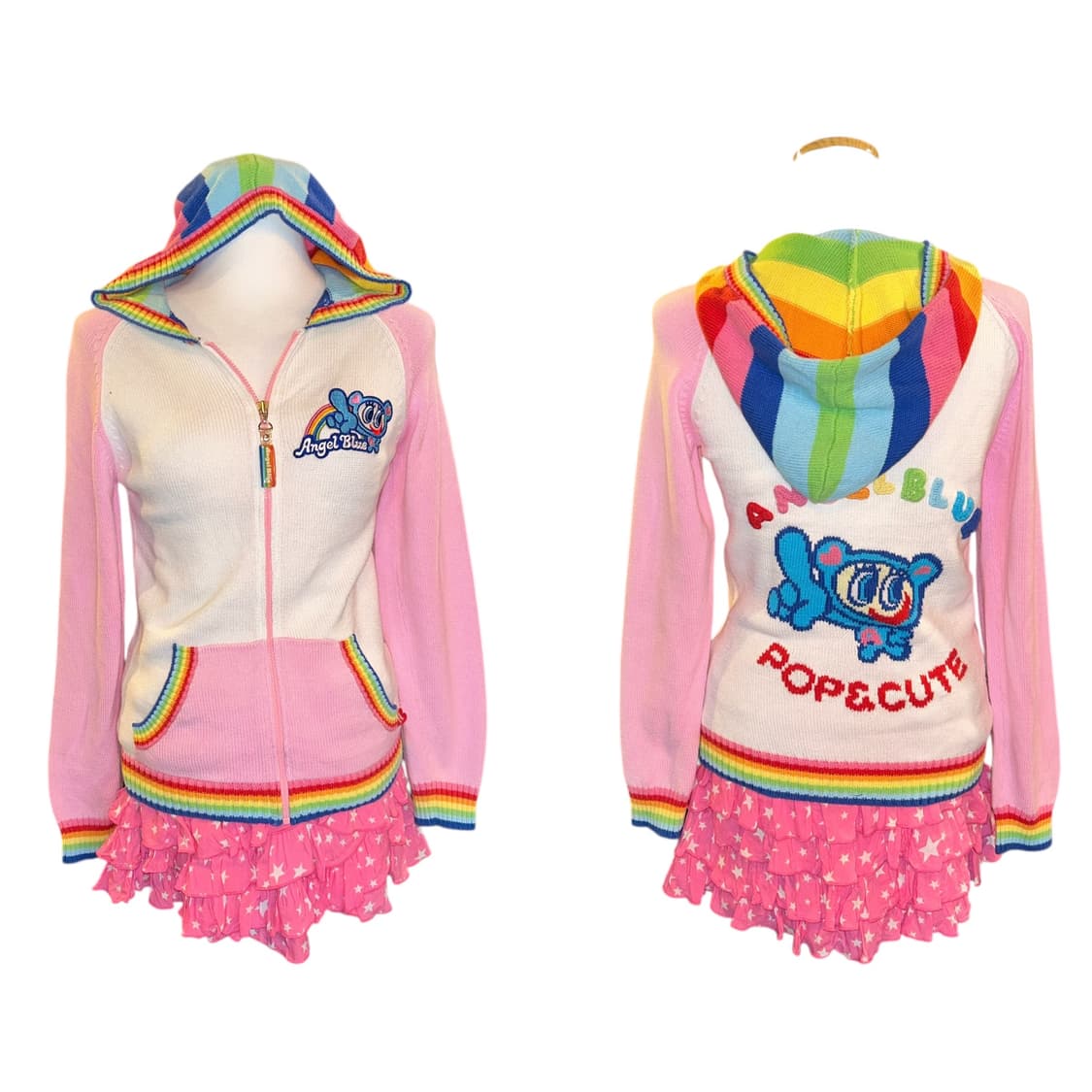 ANGEL♥︎BLUE 엔젤스블루 무지개 니트 후드집업 키치갸루y2k 상품이미지2