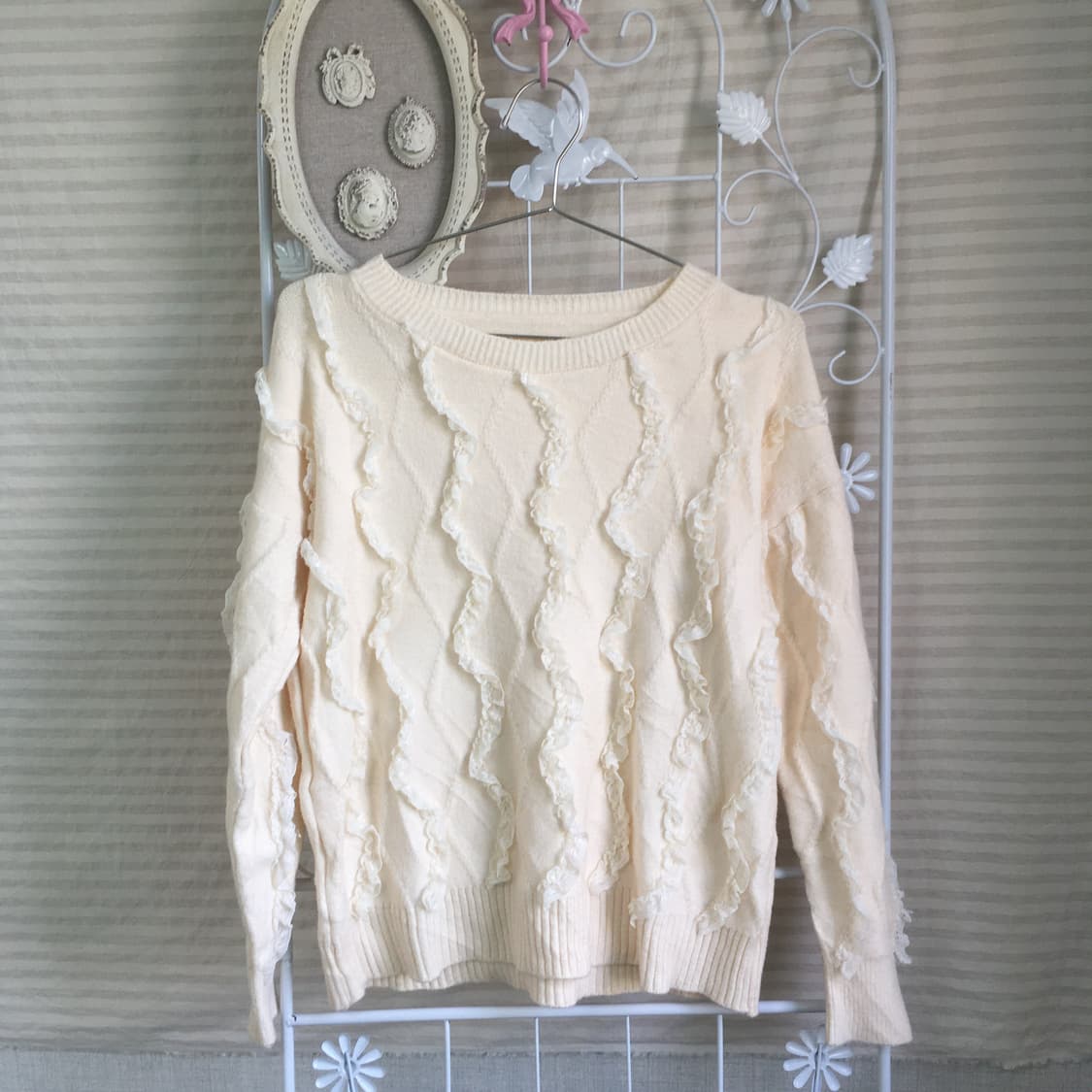 jpn vintage ivory lace argyle knit 상품이미지5
