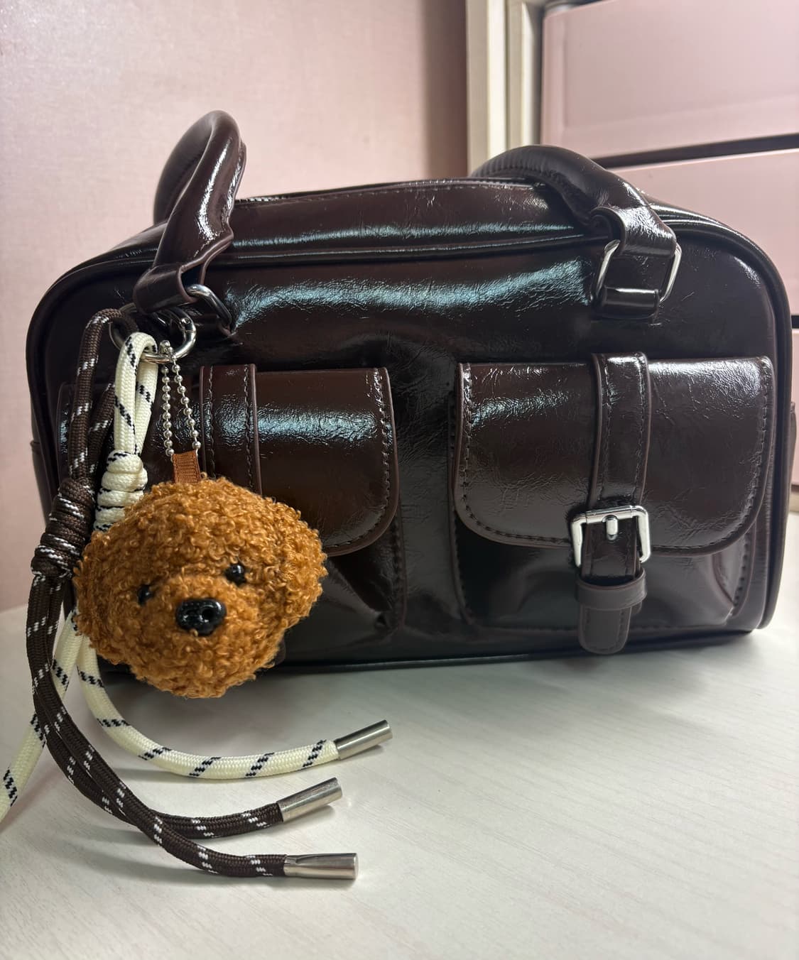 (새상품)브라운 가죽 토트백 + 곰돌이 키링포함 상품이미지2