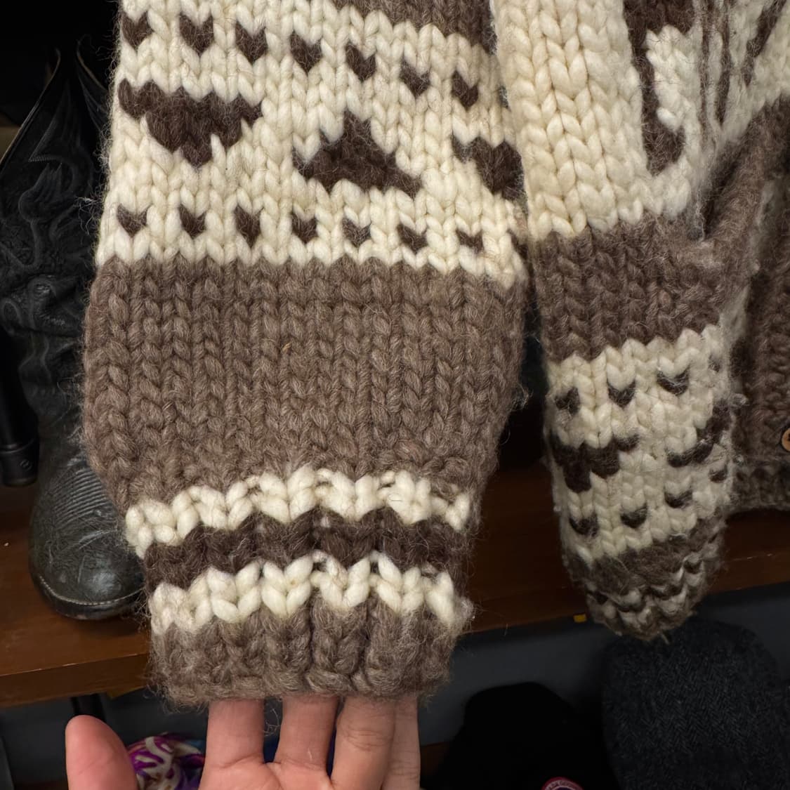 카나타 캐나다 오리지널 순록 패턴 나무 단추 헤비 울 코위찬 N226 상품이미지5