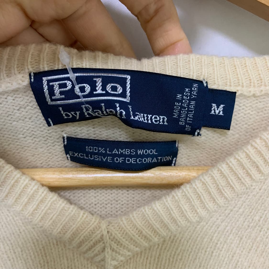 폴로랄프로렌 브이넥 램스울 니트 아이보리 M 남녀공용 상품이미지6