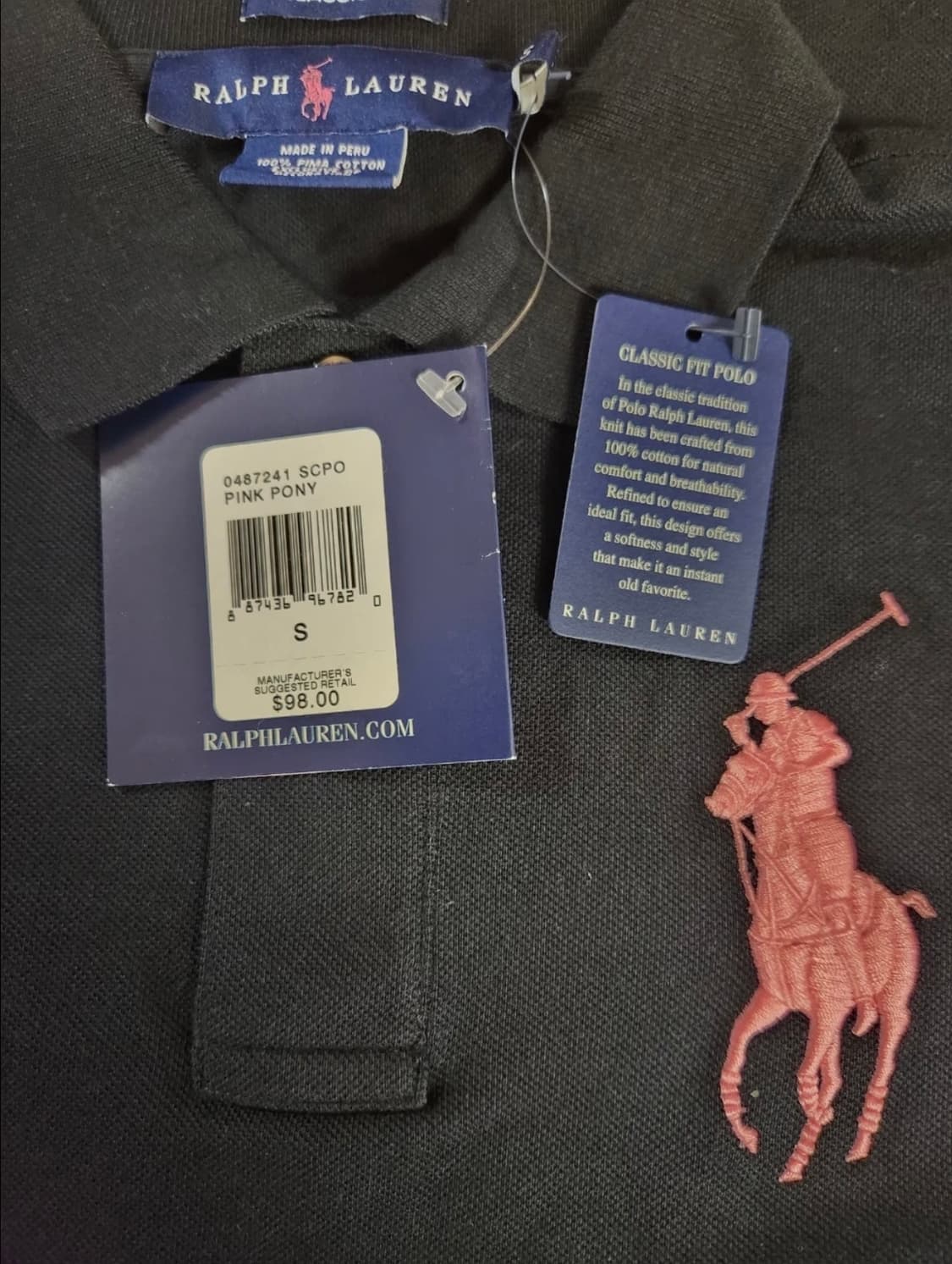 랄프로렌 빅 핑크포니 반팔 카라티 S 블랙(새상품) 상품이미지2