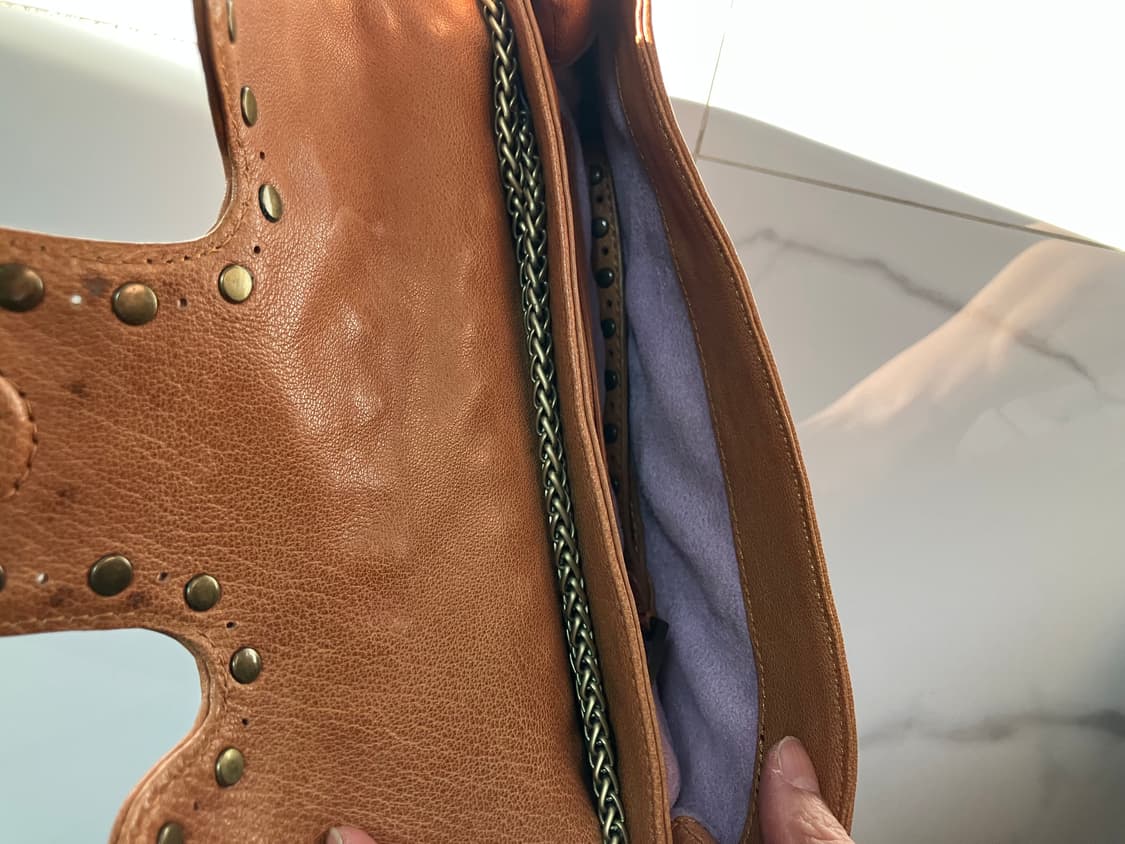 Y2K 쿠바 스터드 가죽 가우초 체인 미니백 클러치 브라운 상품이미지4