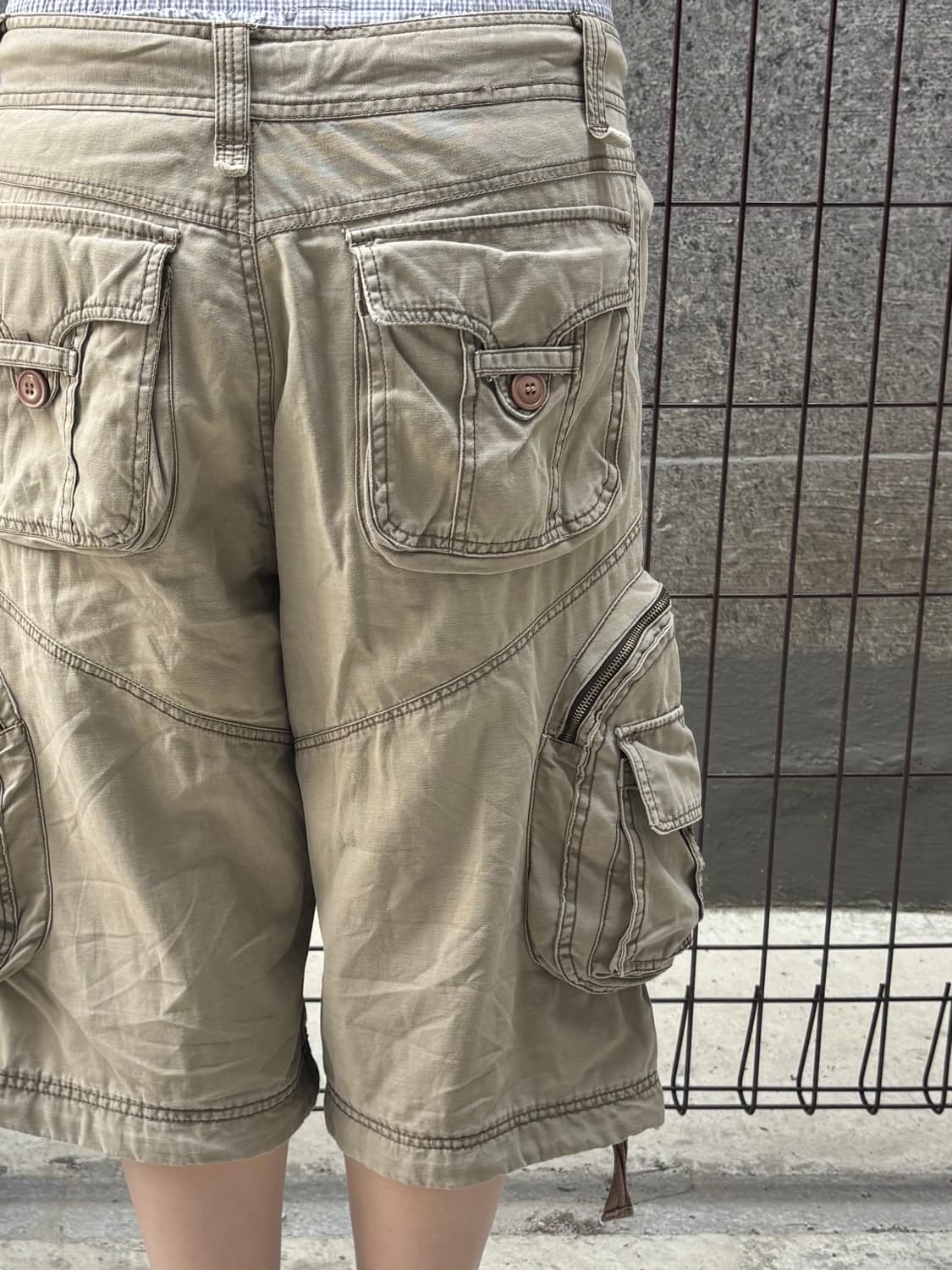 빈티지 카키 멀티포켓 카고 반바지 상품이미지6