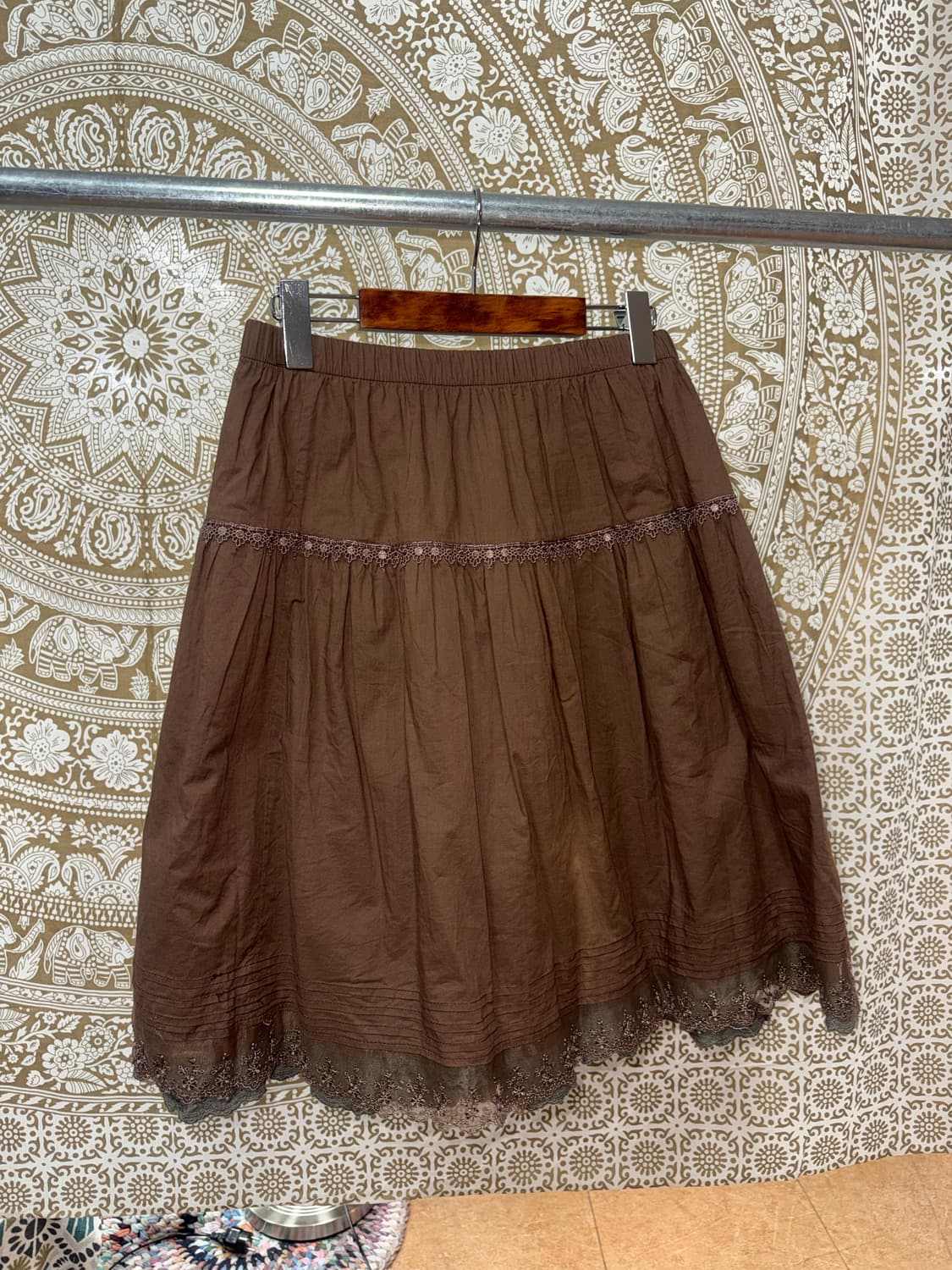 빈티지 여성 밴딩 레이스 미디스커트  상품이미지3