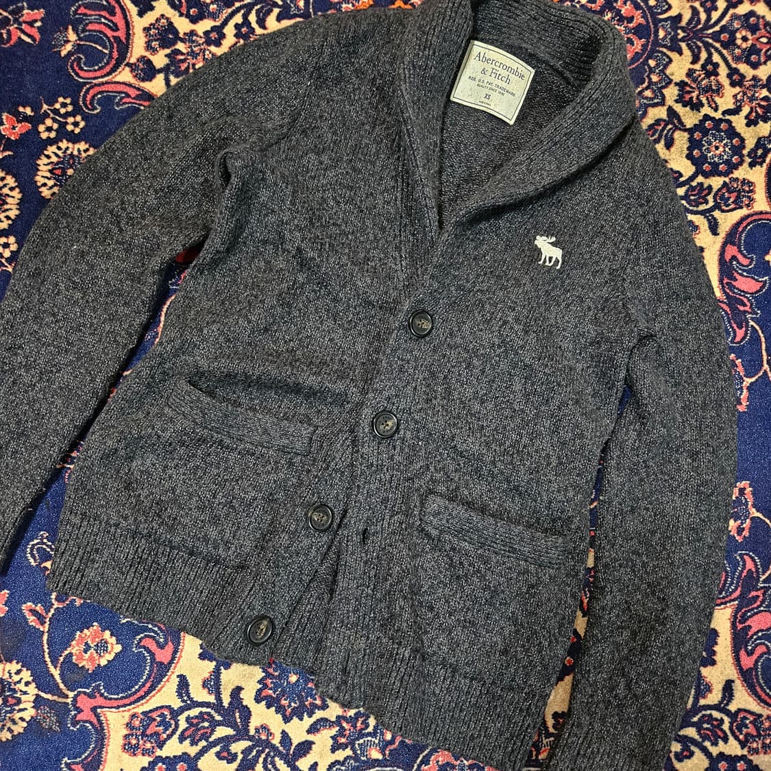 아베크롬비 스몰로고 차콜 숄 가디건 XS size 상품이미지2