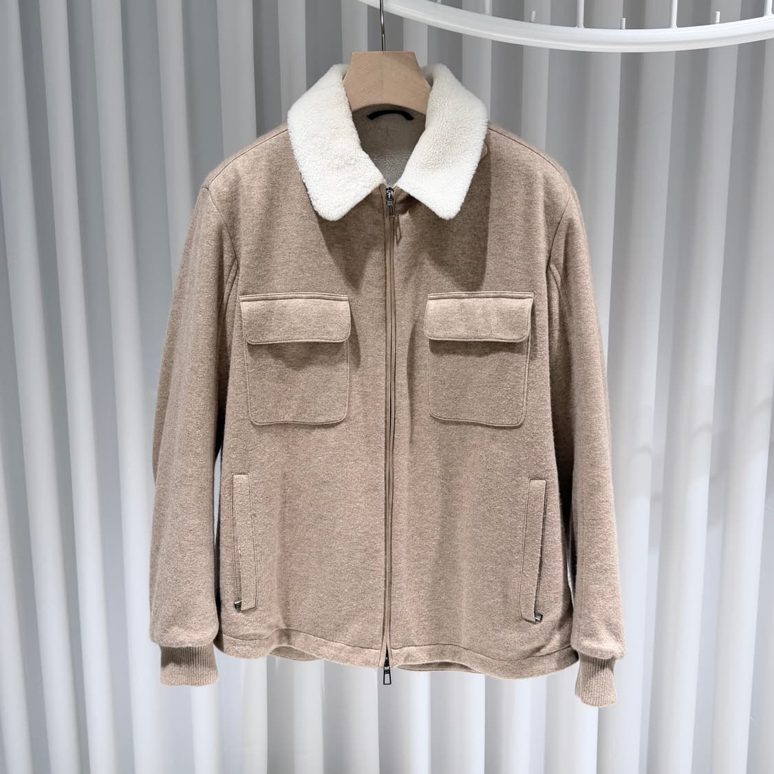 M / 로로피아나 시어링 트리밍 캐시미어 블렌드 셔츠 자켓 상품이미지1