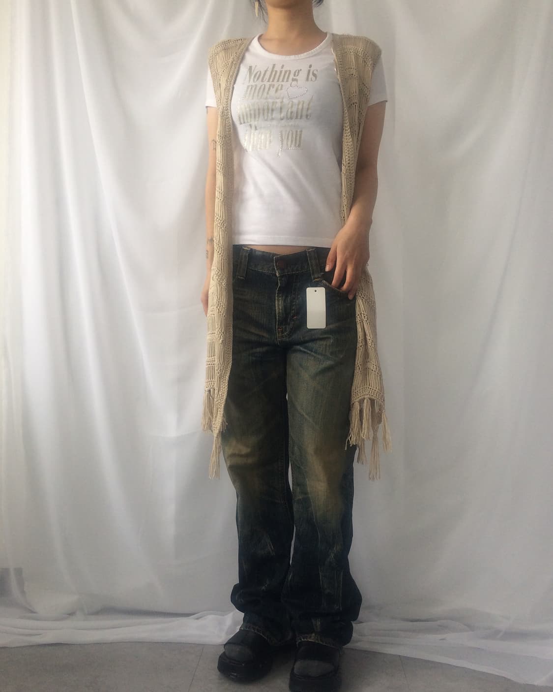 Fringe knit open vest 상품이미지1