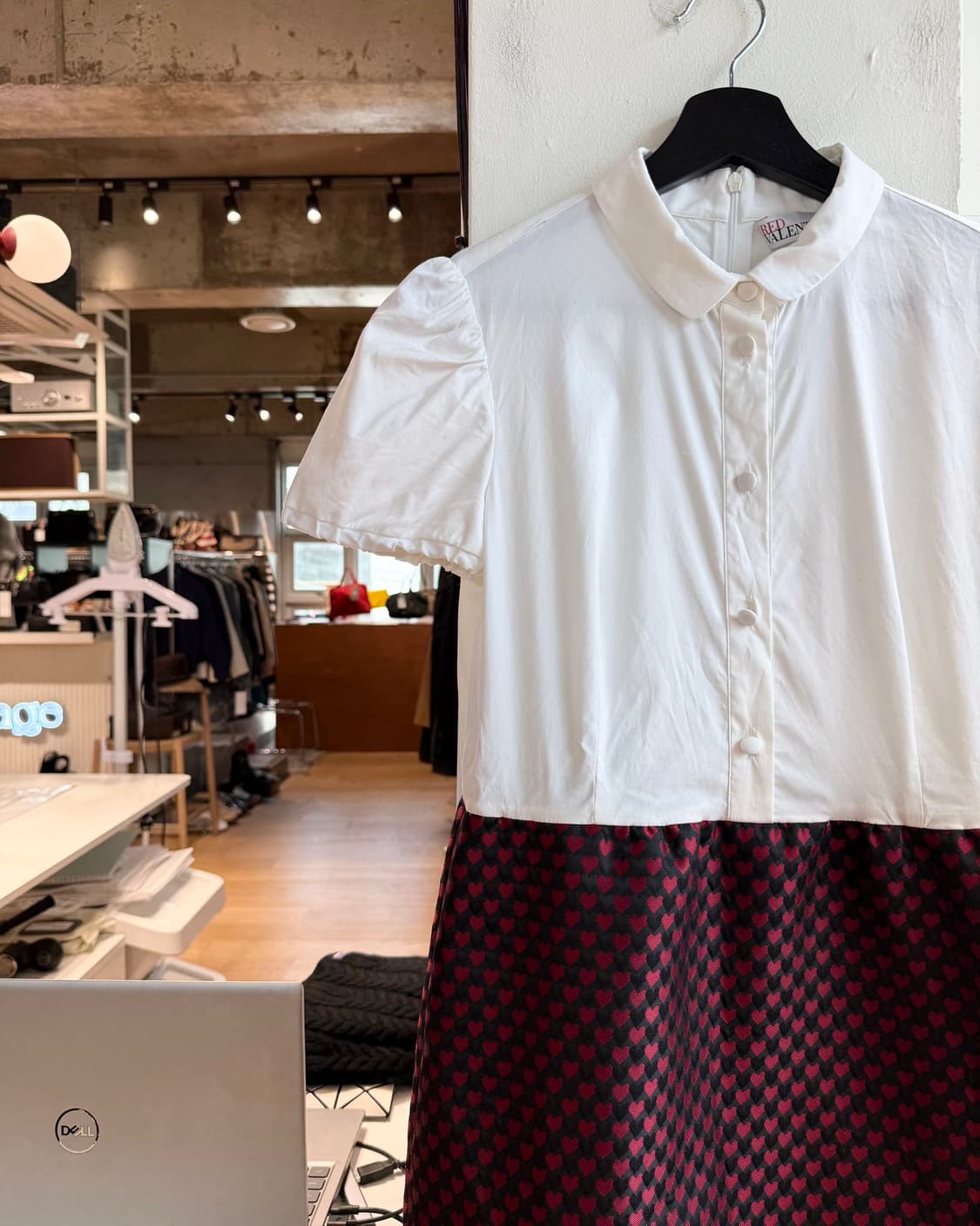 레드 발렌티노 화이트 앤 레드 블랙 하트 자카드 원피스 상품이미지4