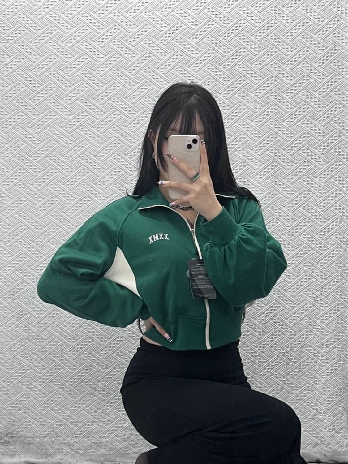 젝시믹스 빈티지 여리 딥그린 배색 집업 자켓 M C07728 상품이미지2