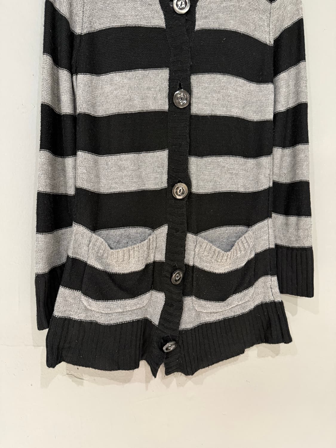 stripe pattern button-up hood cardigan 상품이미지7